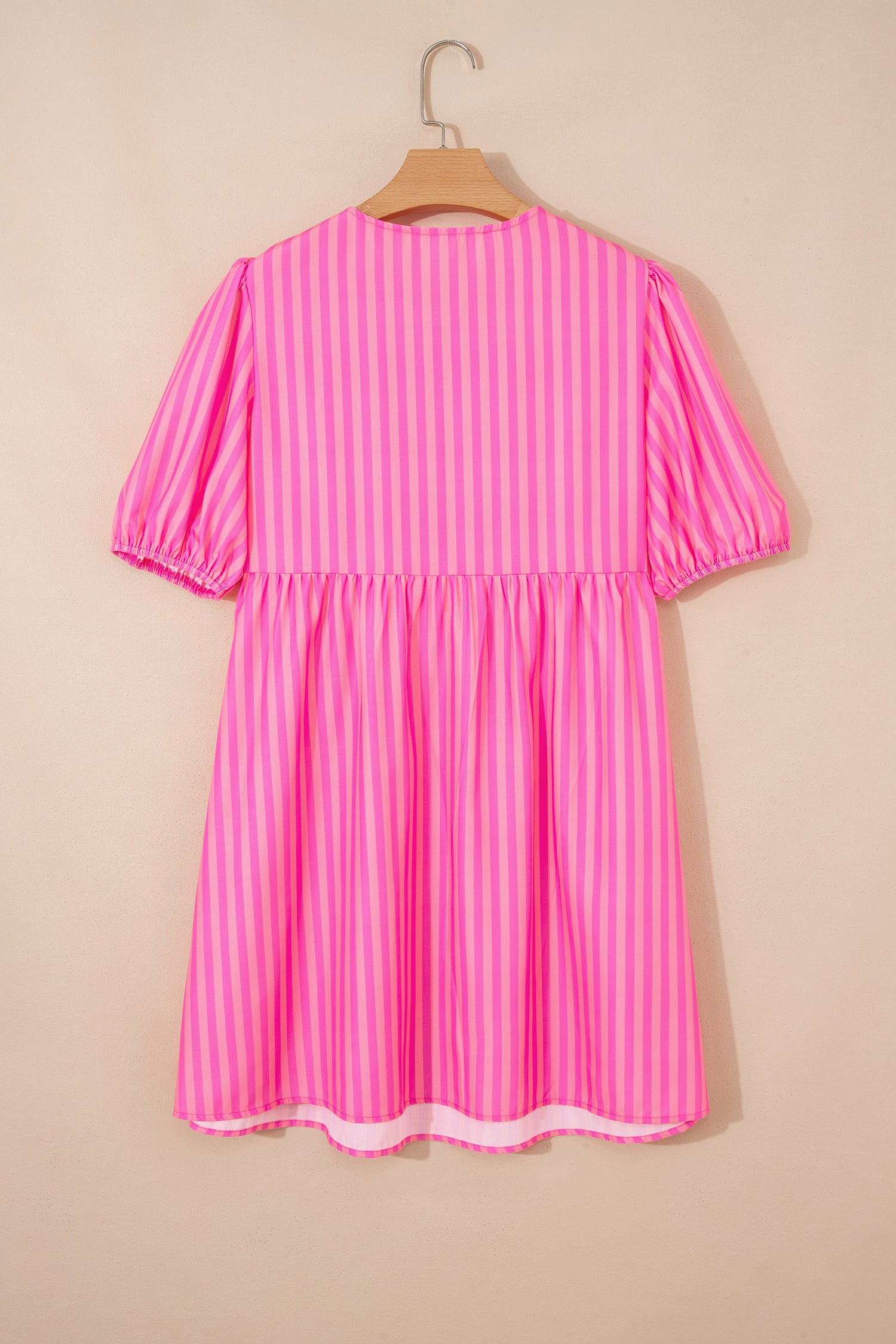Rose Striped Print Bow Detail Short Puff Sleeve Mini Dress-TOPS / DRESSES-[Adult]-[Female]-2022 Online Blue Zone Planet