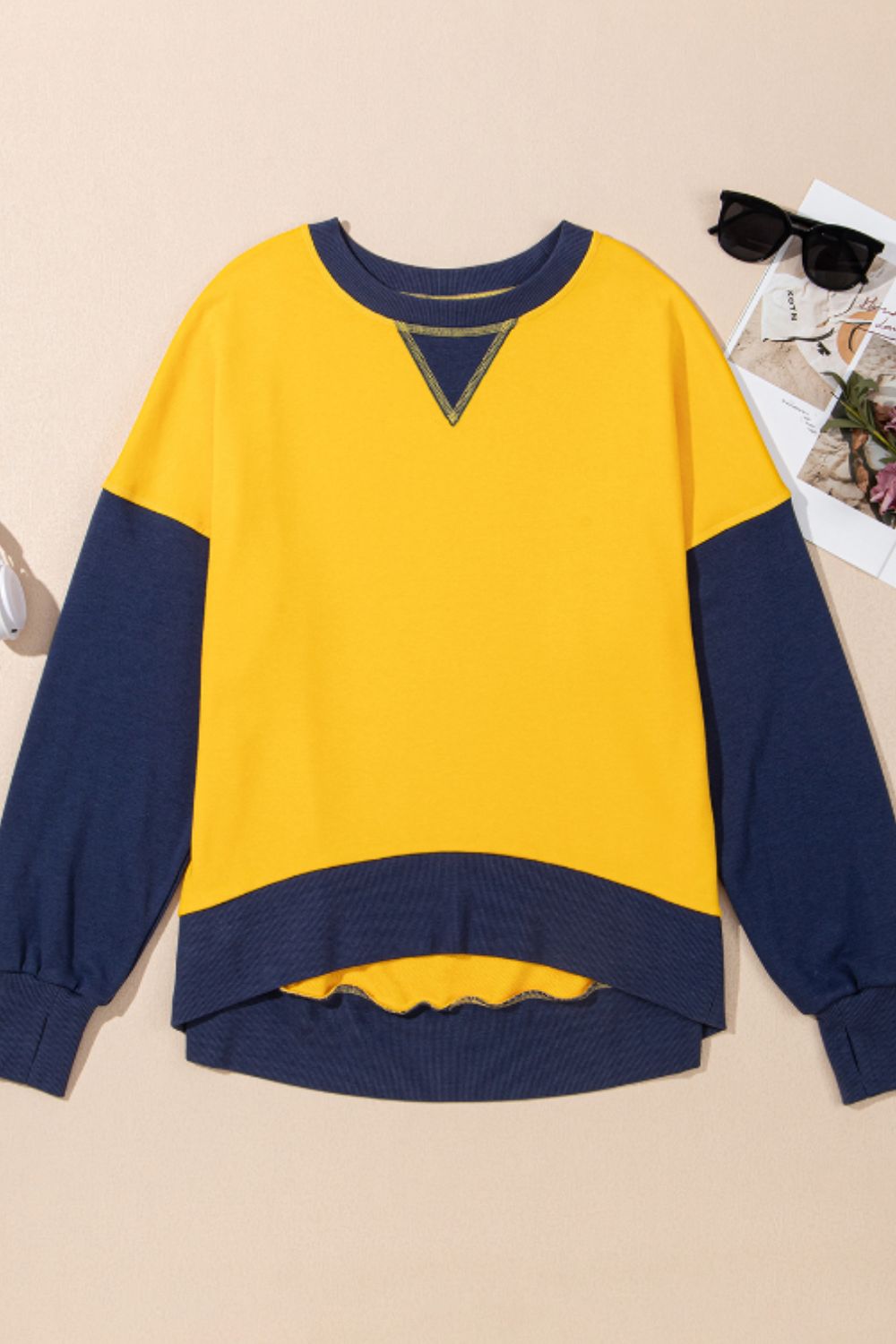 Color Block Round Neck Long Sleeve Sweatshirt-TOPS / DRESSES-[Adult]-[Female]-2022 Online Blue Zone Planet