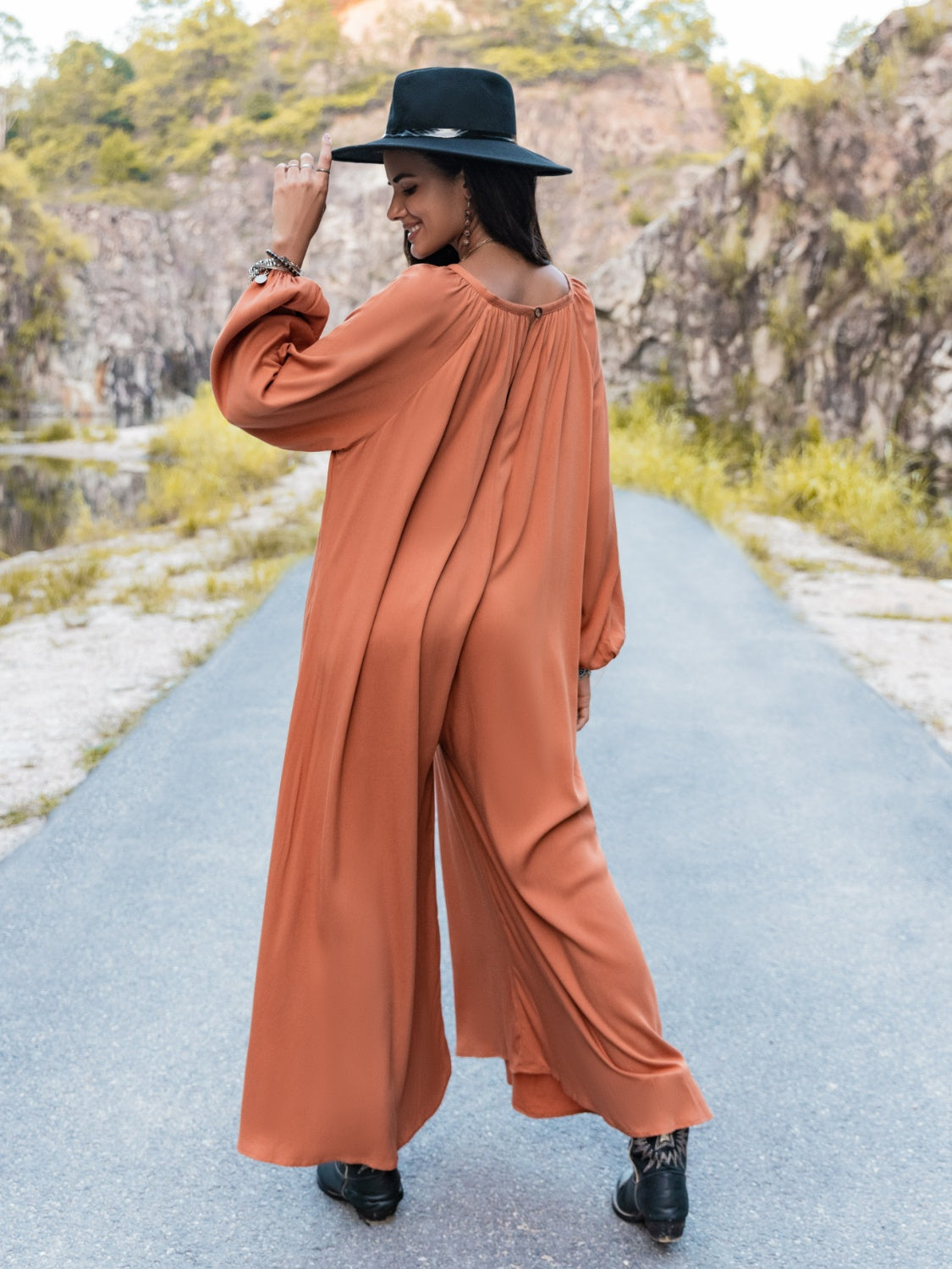 V-Neck Long Sleeve Wide Leg Jumpsuit-TOPS / DRESSES-[Adult]-[Female]-2022 Online Blue Zone Planet