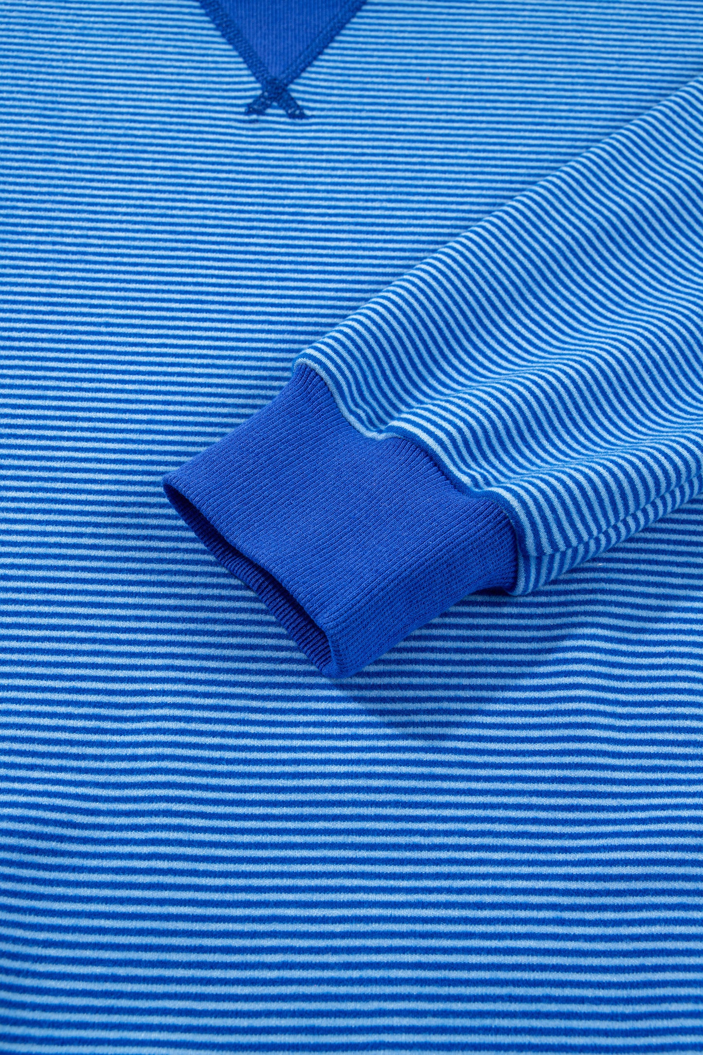 Blue Stripe Ribbed Cuffs Hem Long Sleeve Pullover Top-Tops/Long Sleeve Tops-[Adult]-[Female]-2022 Online Blue Zone Planet