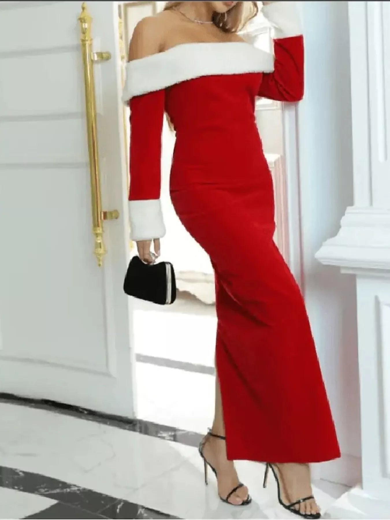 Red Off-Shoulder Long Sleeve Christmas Maxi Dress Red / L By Trendsi Red Off-Shoulder Long Sleeve Christmas Maxi Dress Red / L By Trendsi