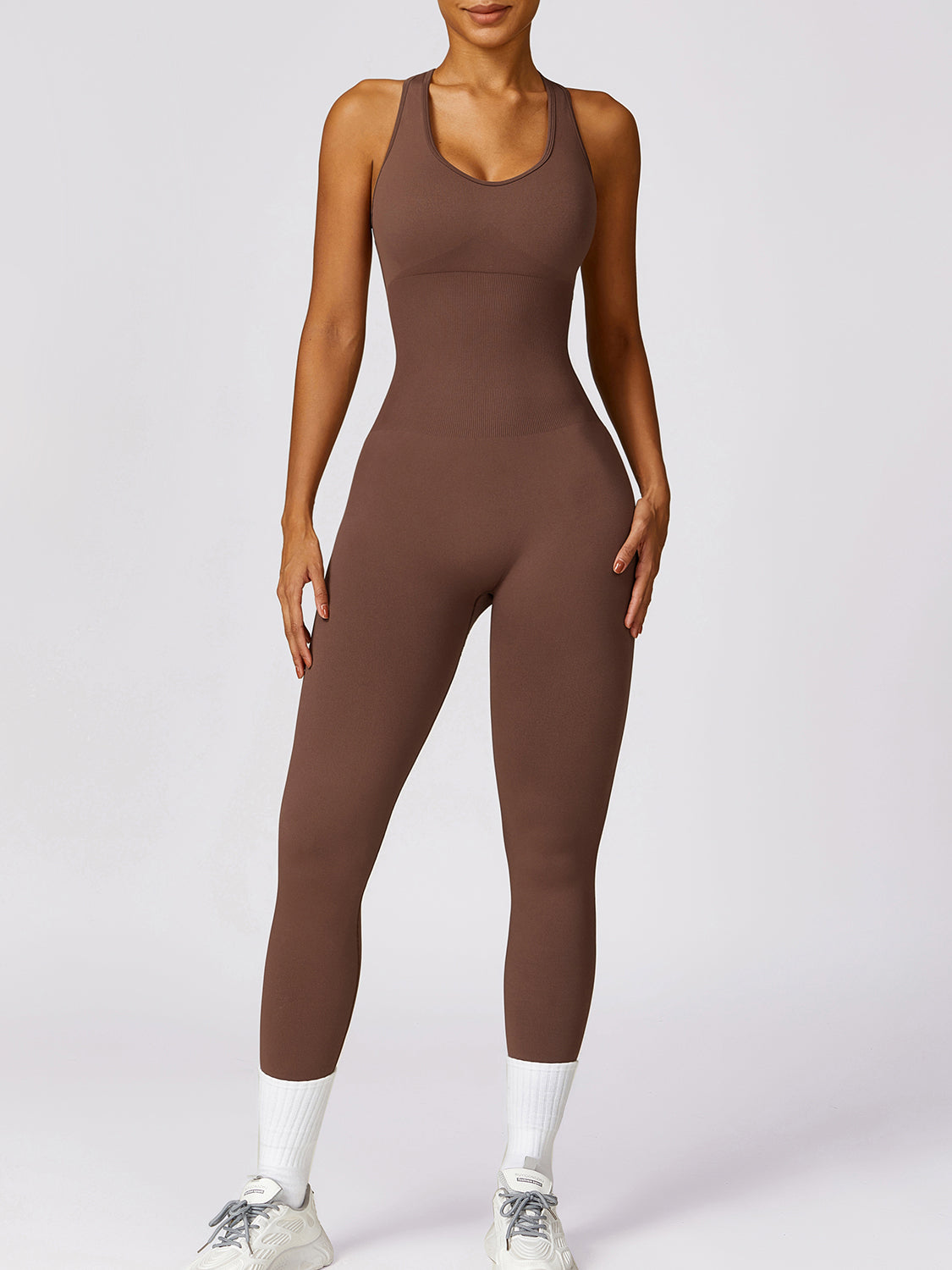 Basic Bae Sleeveless Cutout Racerback Active Jumpsuit-[Adult]-[Female]-Brown-S-2022 Online Blue Zone Planet