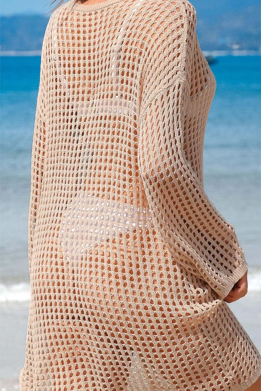 Crochet Side Split Beach Coverups Swimwear Dress-[Adult]-[Female]-2022 Online Blue Zone Planet