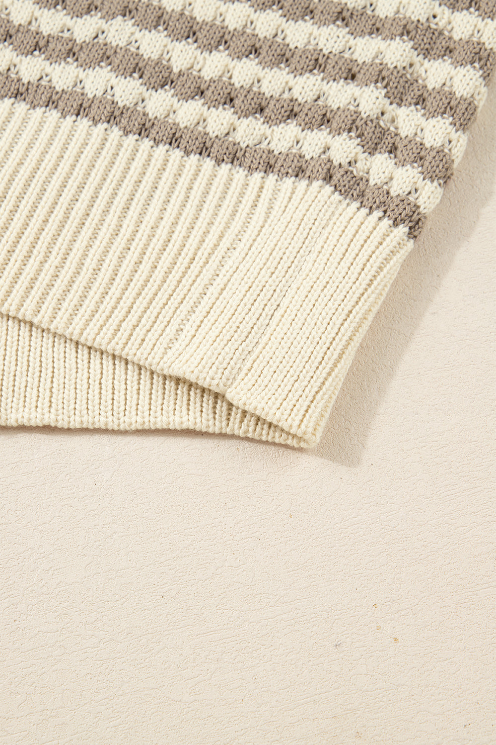 Khaki Stripe Plus Size V Neck Drop Shoulder Sweater-Plus Size/Plus Size Sweaters & Cardigans-[Adult]-[Female]-2022 Online Blue Zone Planet