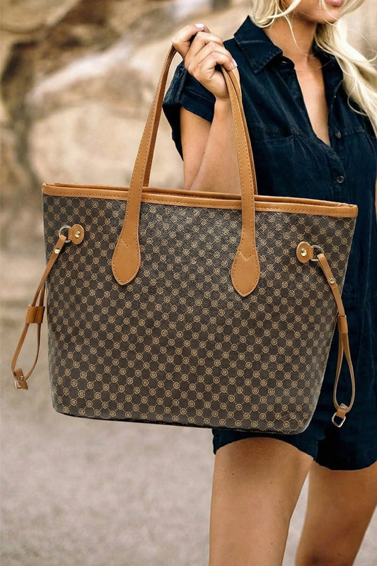 Coffee Luxury Fashion Print PU Leather Versatile One Shoulder Tote Bag-Shoes & Bags/Handbags-[Adult]-[Female]-Coffee-ONE SIZE-2022 Online Blue Zone Planet