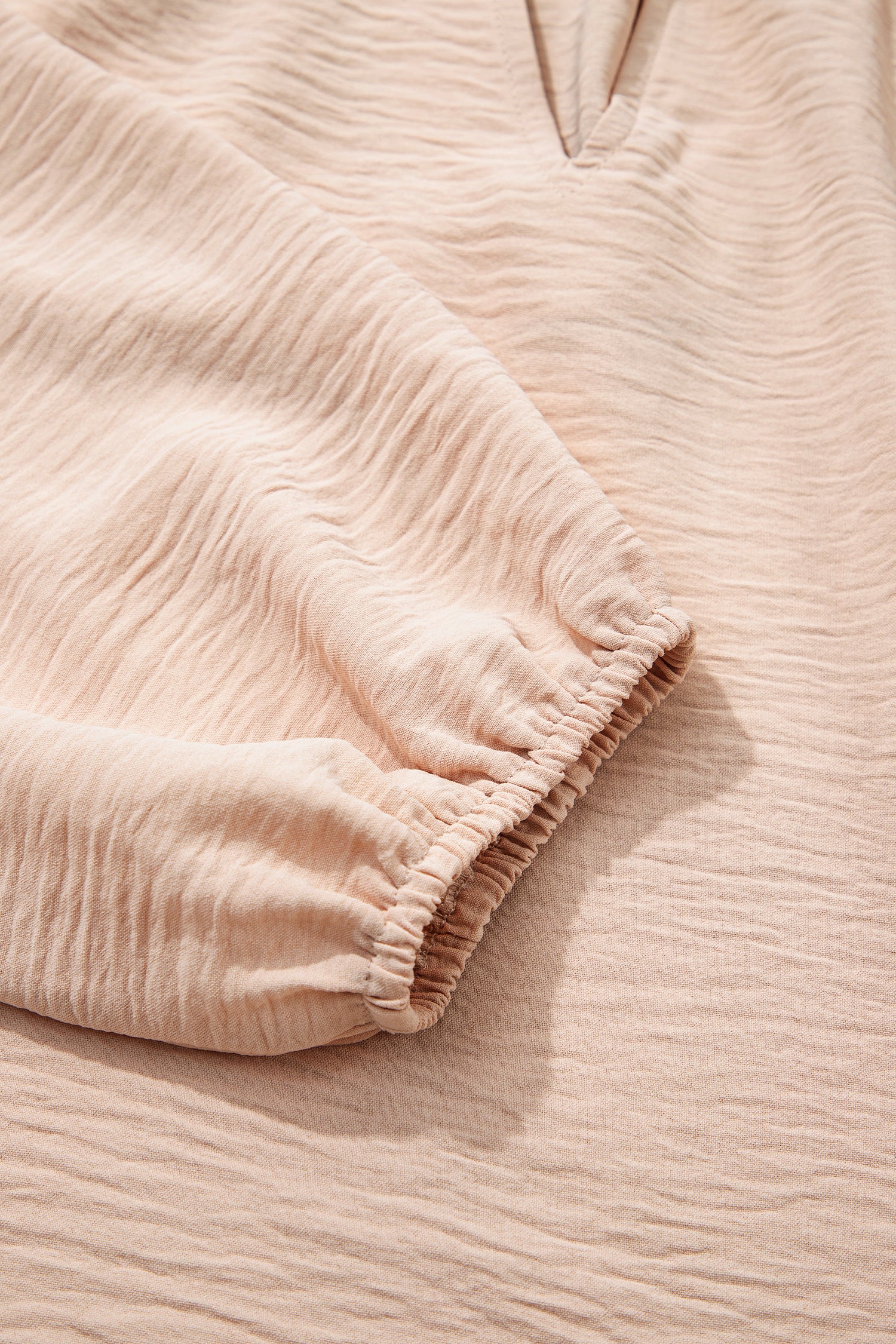 Parchment V Neck Gathered Cuff Three Quarter Sleeve Blouse-Tops/Blouses & Shirts-[Adult]-[Female]-2022 Online Blue Zone Planet