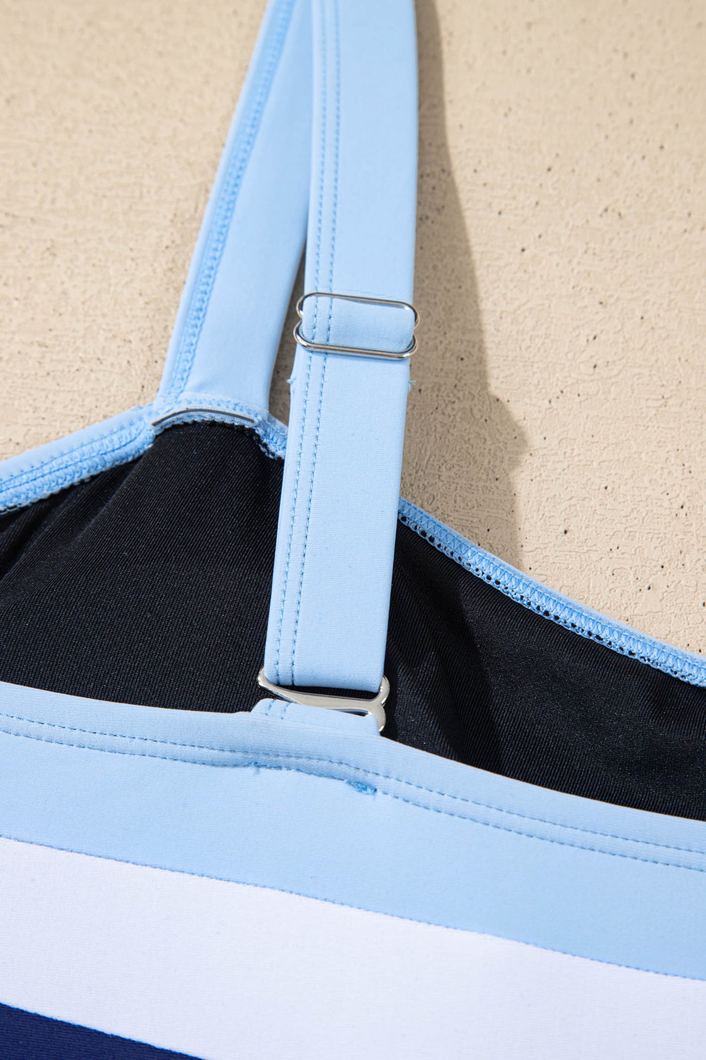 Navy Blue Color Block Detail Adjustable Straps One Piece Swimsuit-Swimwear/One Piece Swimsuit-[Adult]-[Female]-2022 Online Blue Zone Planet