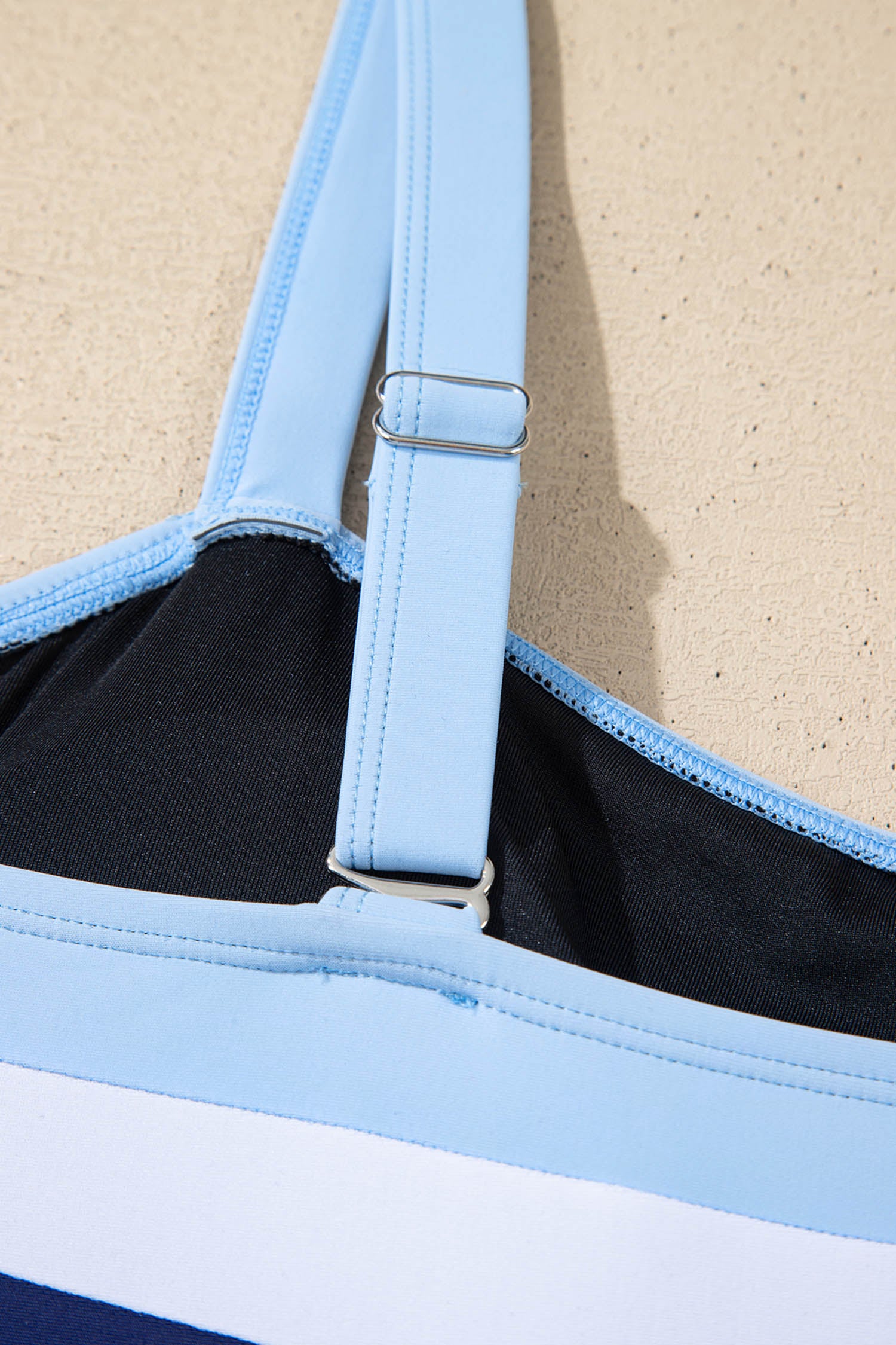 Navy Blue Color Block Detail Adjustable Straps One Piece Swimsuit-Swimwear/One Piece Swimsuit-[Adult]-[Female]-2022 Online Blue Zone Planet