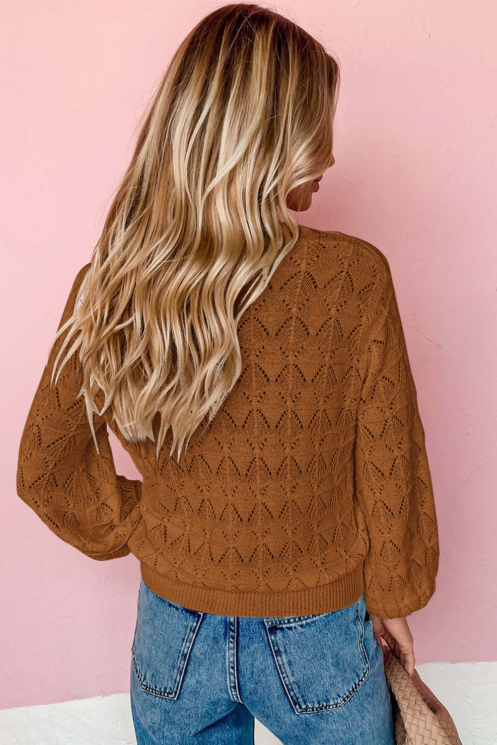 Brown Lightweight Buttoned Front Crochet Cardigan-TOPS / DRESSES-[Adult]-[Female]-2022 Online Blue Zone Planet