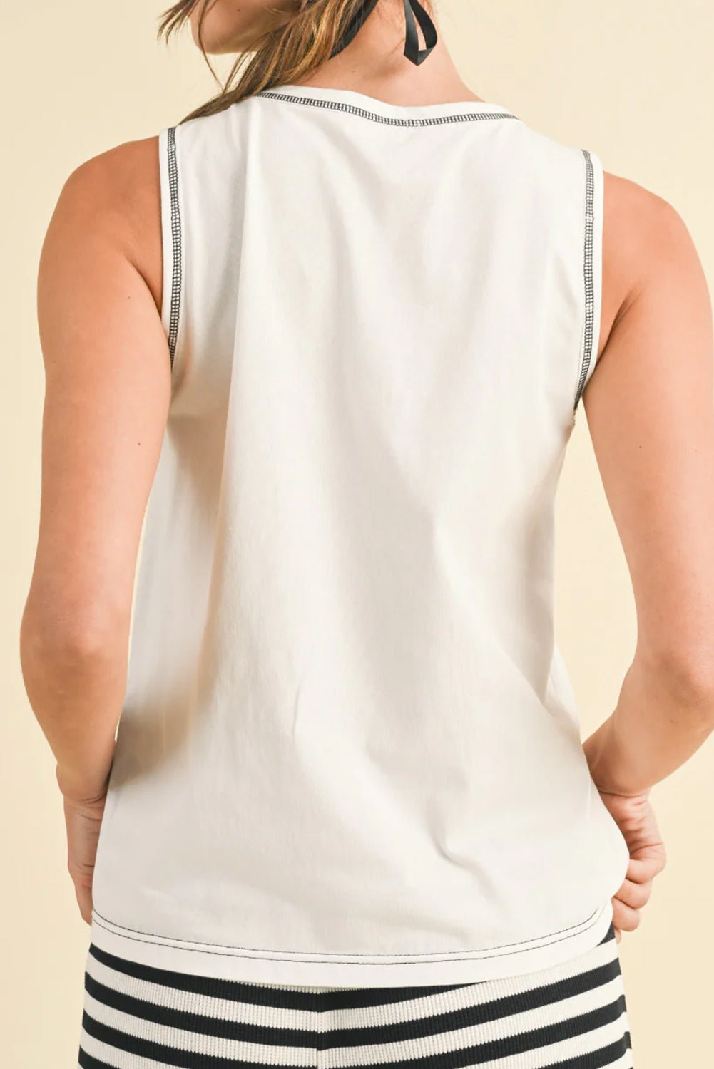 White Sweet Bow Stitching Trim Sleeveless Top-Tops/Tank Tops-[Adult]-[Female]-2022 Online Blue Zone Planet