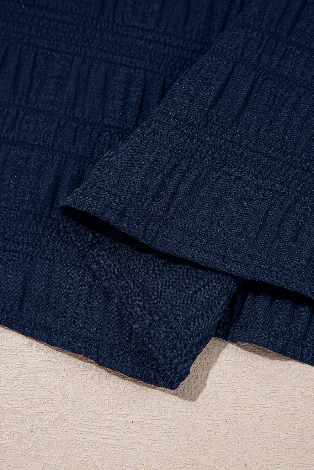 Dirty Blue Textured Square Neck Top And Shirred High Waist Shorts Set-Two Piece Sets/Short Sets-[Adult]-[Female]-2022 Online Blue Zone Planet