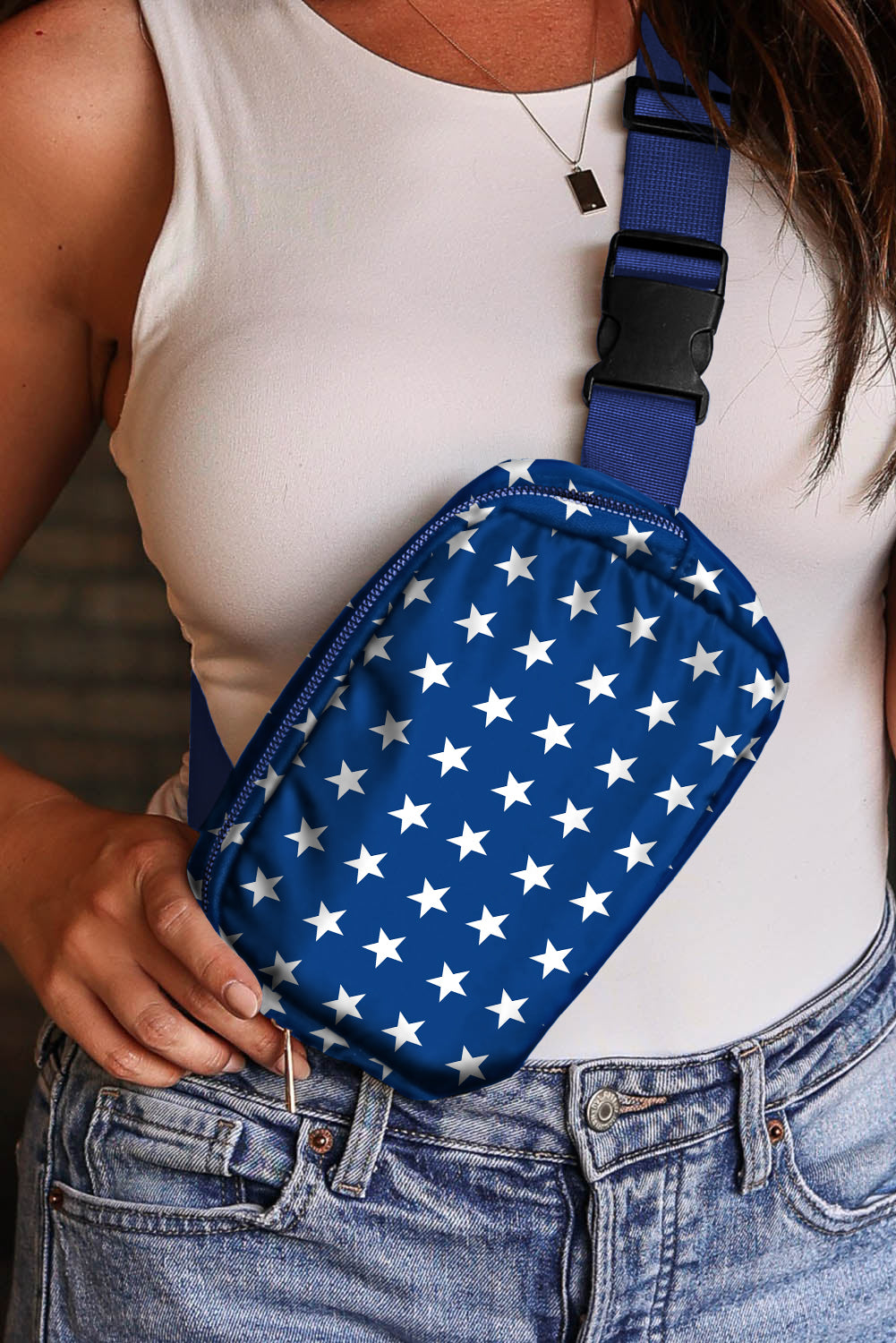 Bluing Independent Day Flag Star Printed Crossbody Bag-Shoes & Bags/Crossbody Bags-[Adult]-[Female]-2022 Online Blue Zone Planet