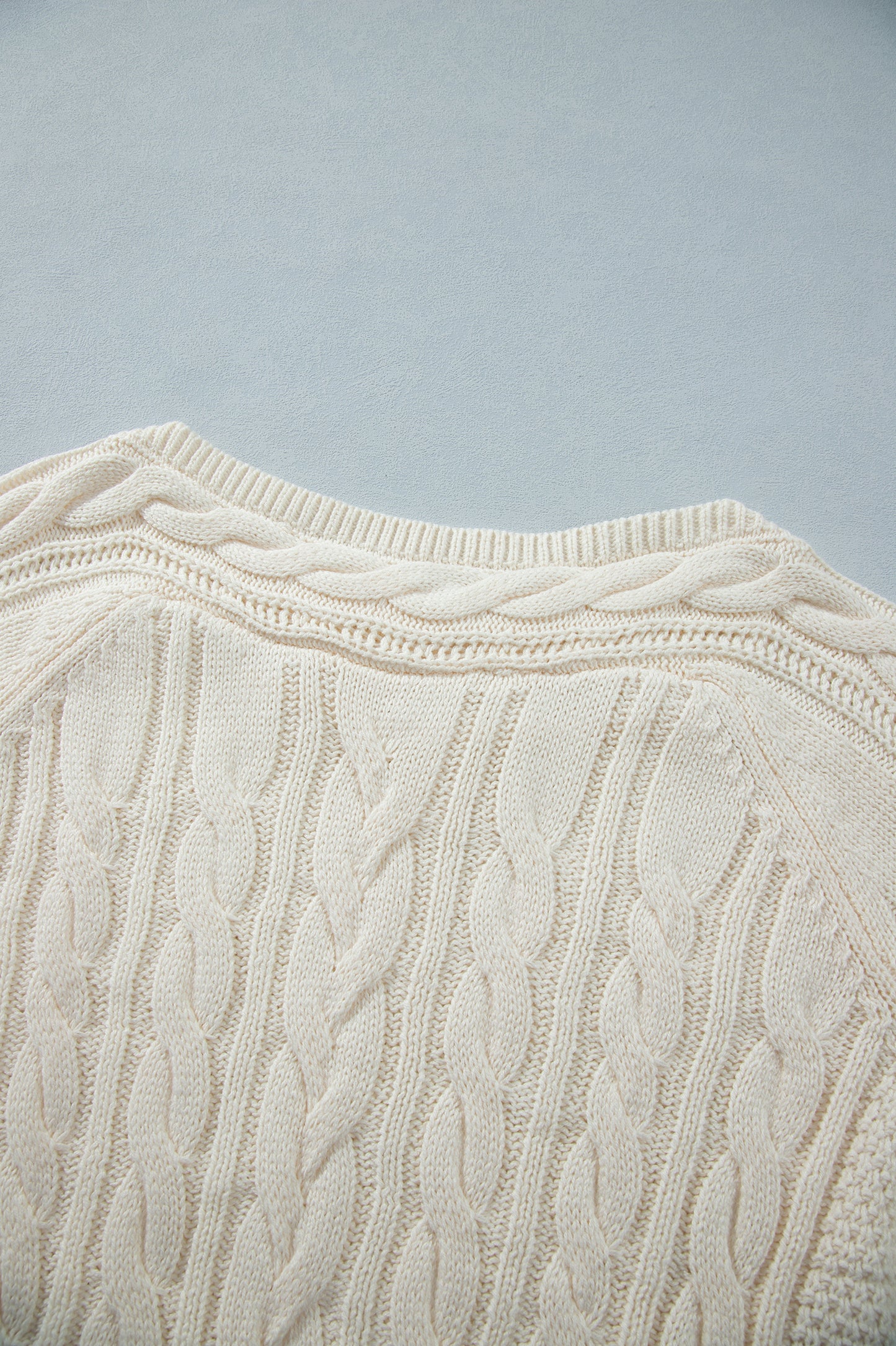 Beige Drop Shoulder Round Neck Cable Knit Sweater-TOPS / DRESSES-[Adult]-[Female]-2022 Online Blue Zone Planet