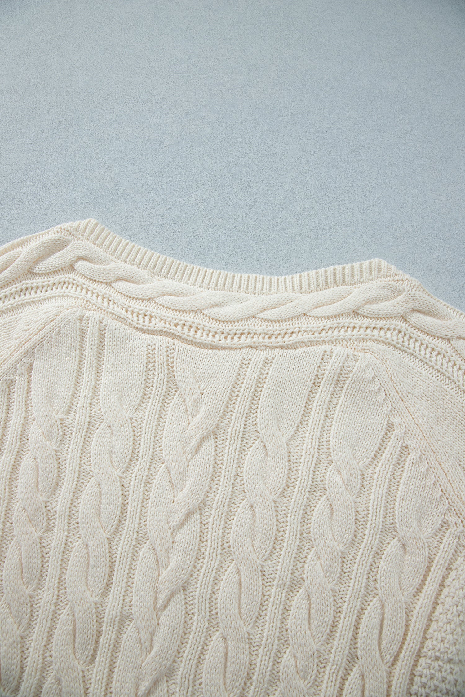Beige Drop Shoulder Round Neck Cable Knit Sweater-TOPS / DRESSES-[Adult]-[Female]-2022 Online Blue Zone Planet