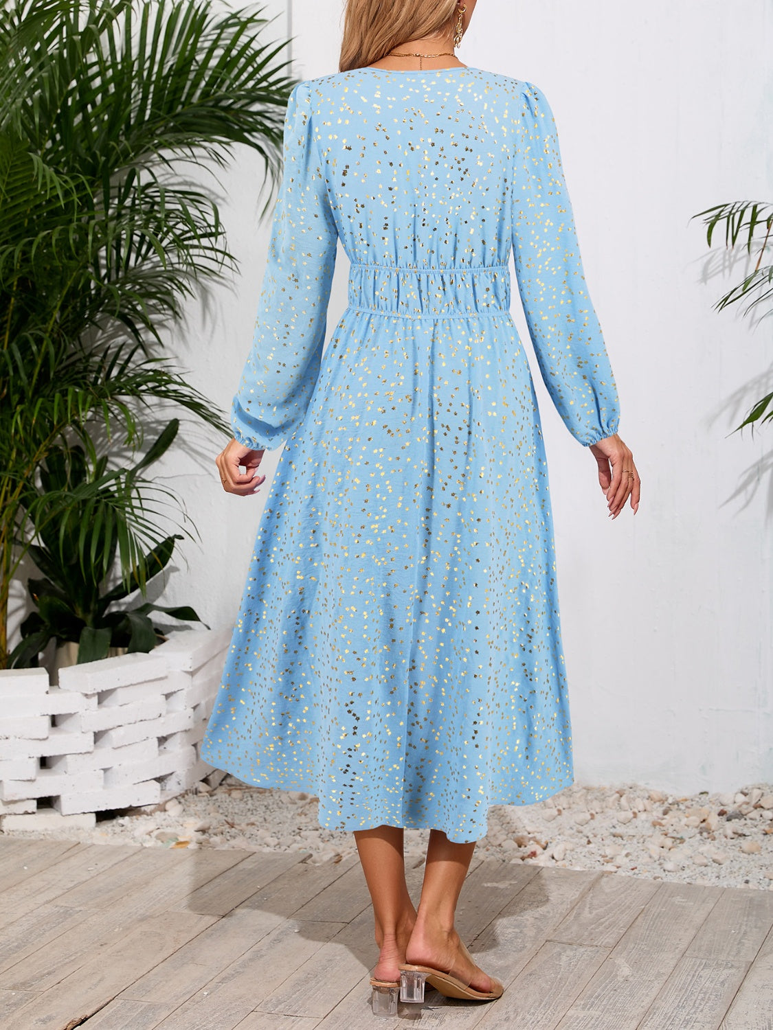 Printed Surplice Long Sleeve Midi Dress-TOPS / DRESSES-[Adult]-[Female]-2022 Online Blue Zone Planet