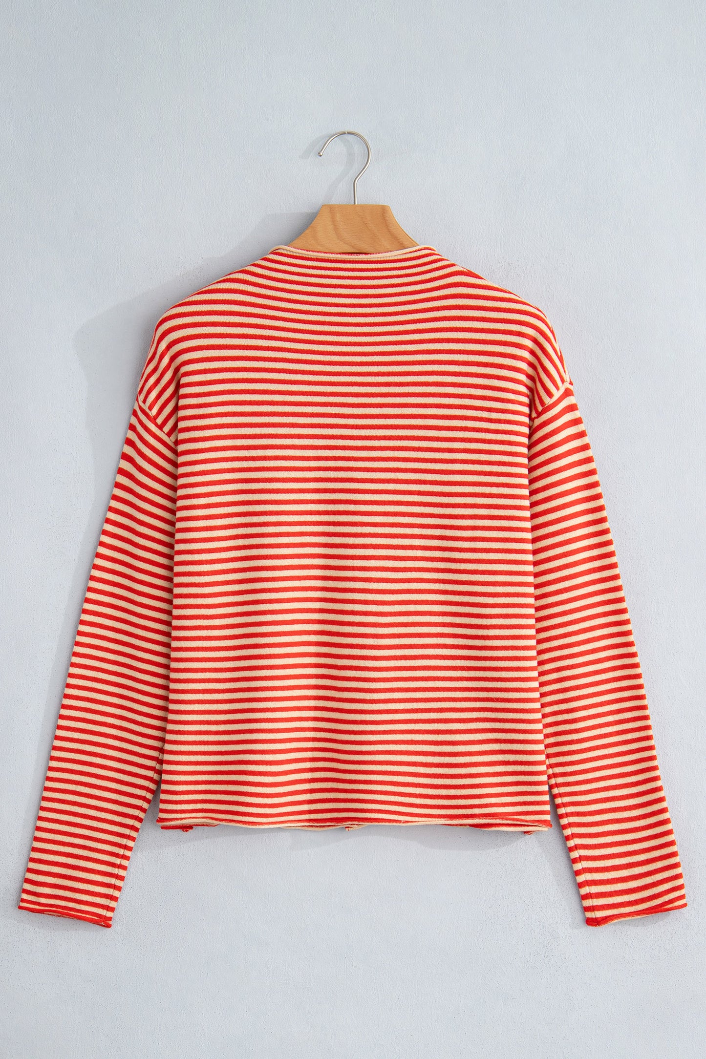 Red Stripe Striped Button Collar Long Sleeve Knit Cardigan-Sweaters & Cardigans/Cardigans-[Adult]-[Female]-2022 Online Blue Zone Planet