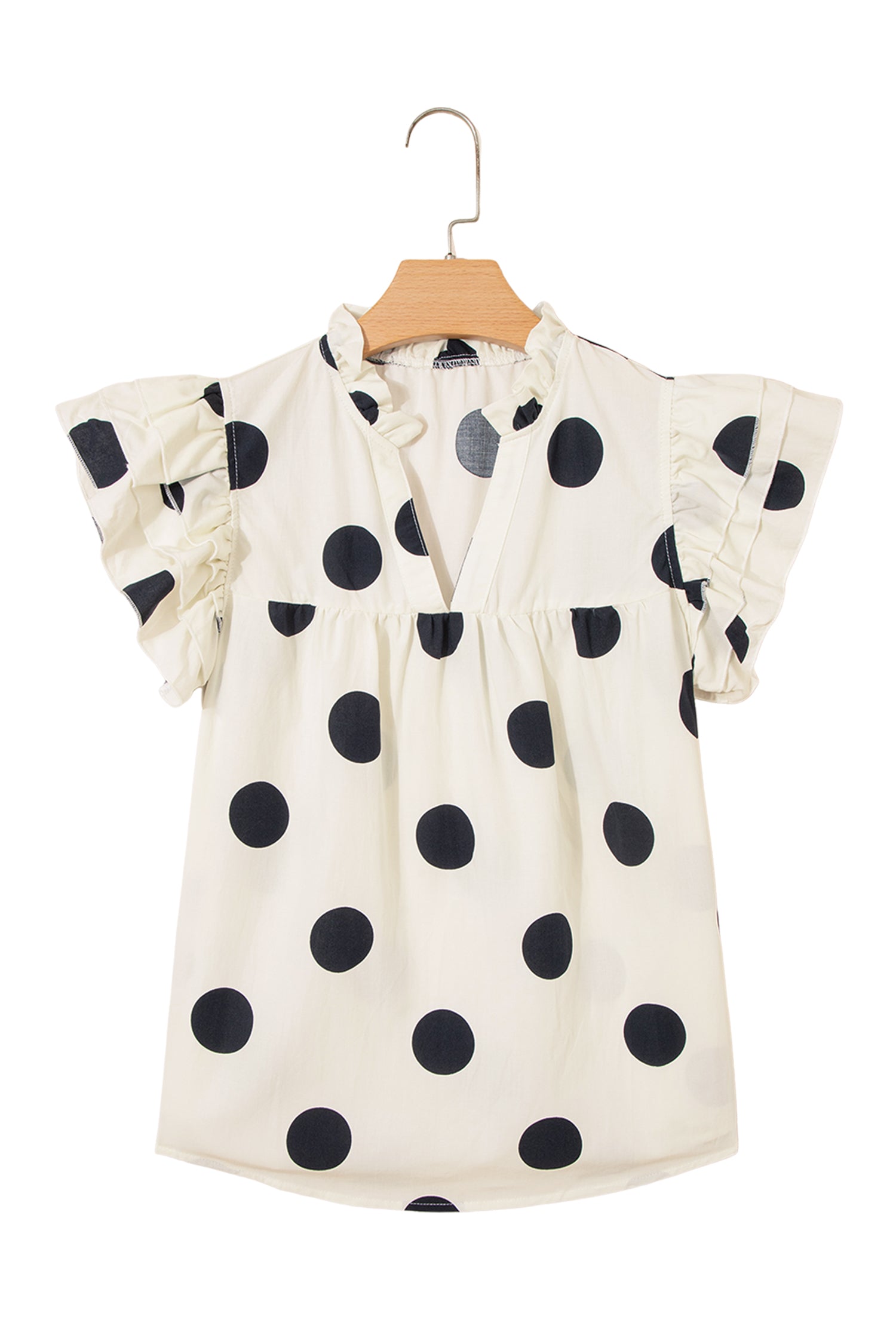 Apricot Casual Polka Dot V-Neck Ruffle Short Sleeve Shift Blouse-Tops/Blouses & Shirts-[Adult]-[Female]-2022 Online Blue Zone Planet