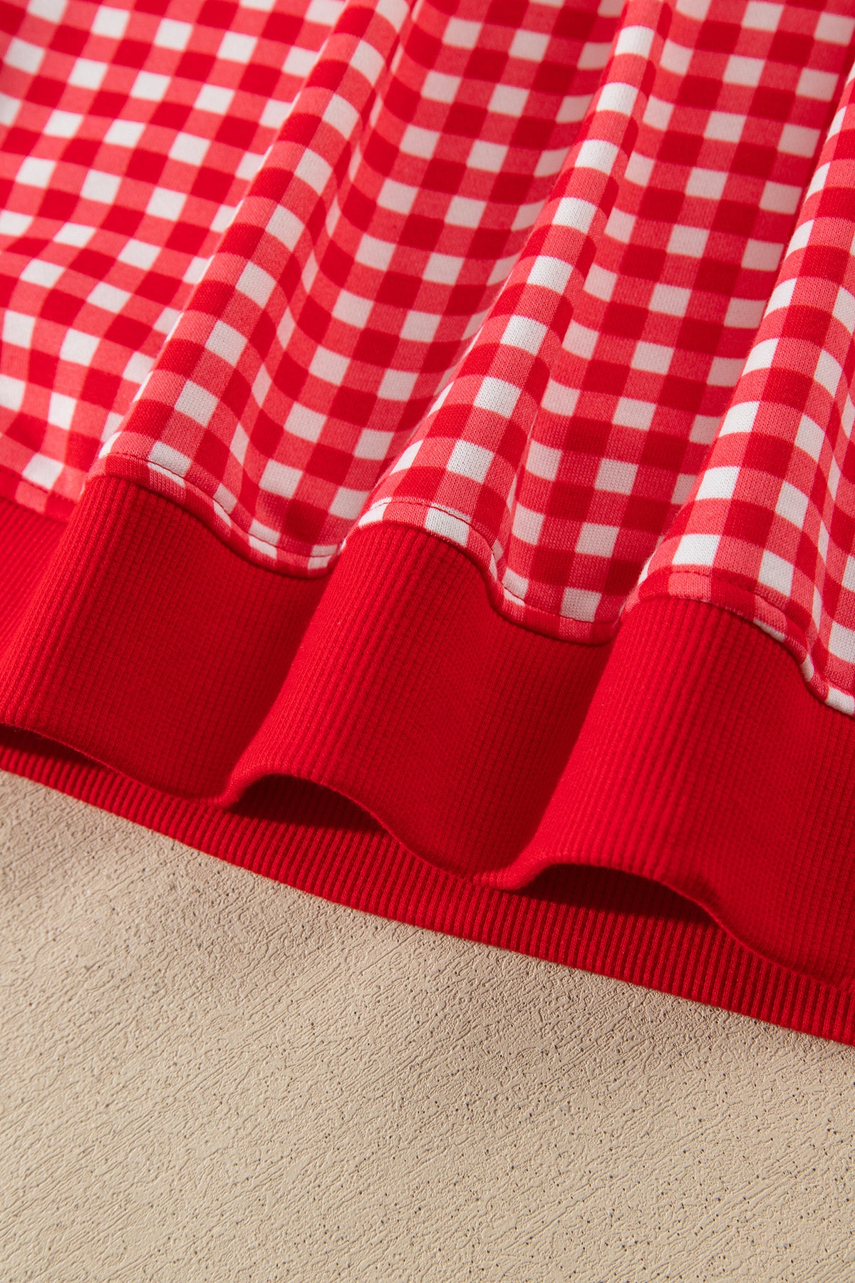 Red Gingham Oversized Ribbed Trim Crew Neck Long Sleeve Top and Skort Set-Two Piece Sets/Two Piece Dresses-[Adult]-[Female]-2022 Online Blue Zone Planet