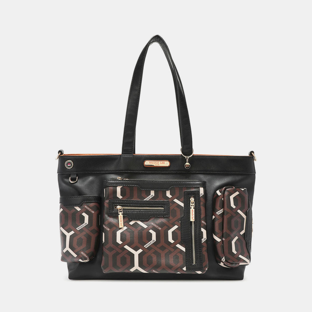 Blue Zone Planet | Nicole Lee USA Geometric Pattern Large Handbag-TOPS / DRESSES-[Adult]-[Female]-Brown-One Size-2022 Online Blue Zone Planet