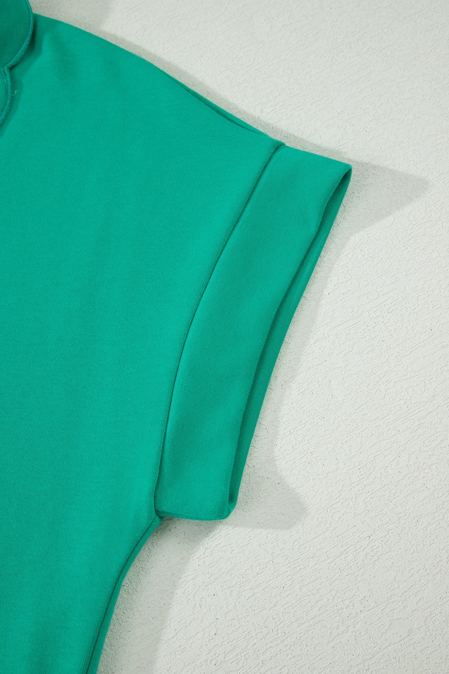 Sea Green Solid Color Snap Button Polo Collar Short Sleeve Scallop Hem Mini Dress-TOPS / DRESSES-[Adult]-[Female]-2022 Online Blue Zone Planet