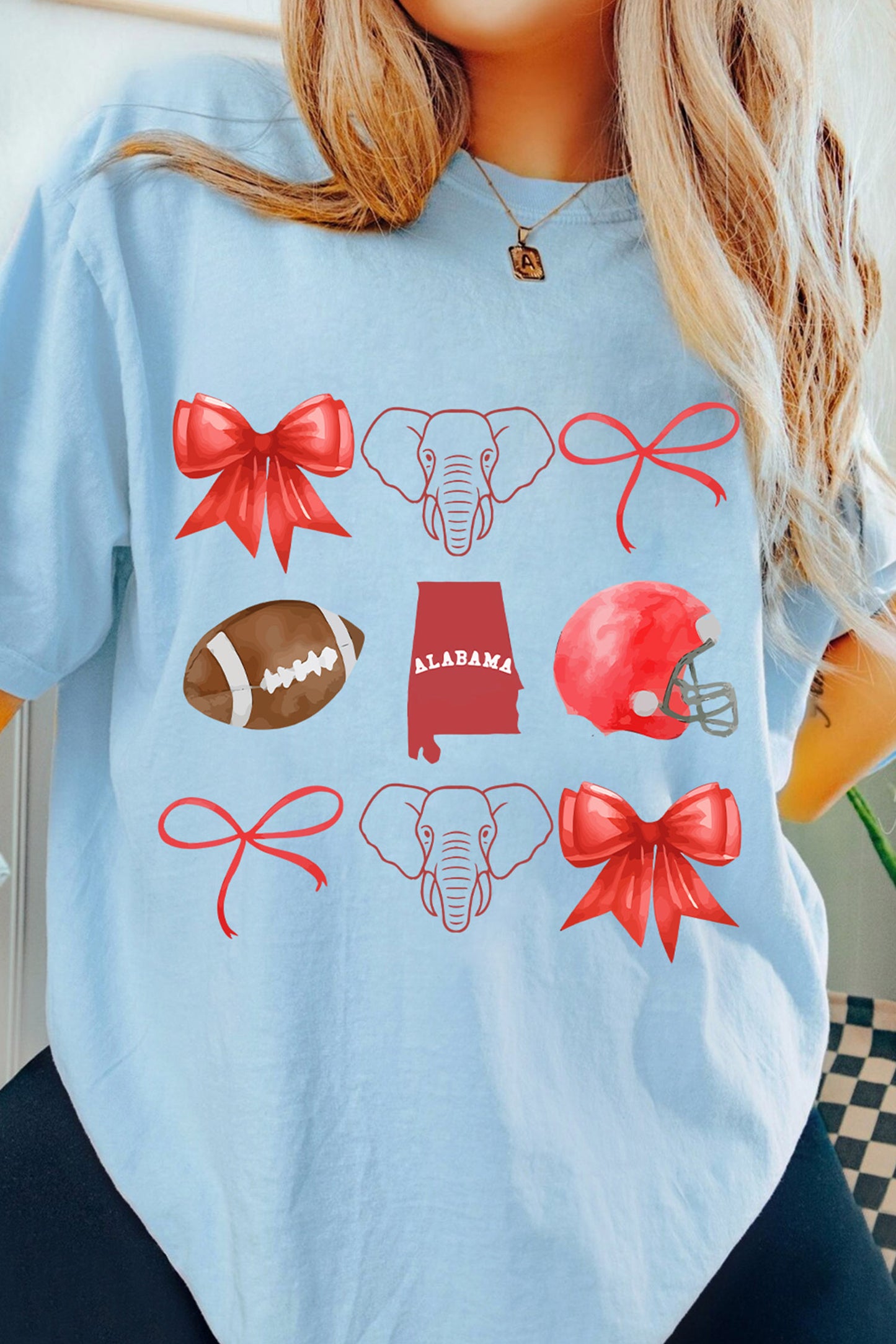 Light Blue Alabama Game Day Rugby Graphic T Shirt