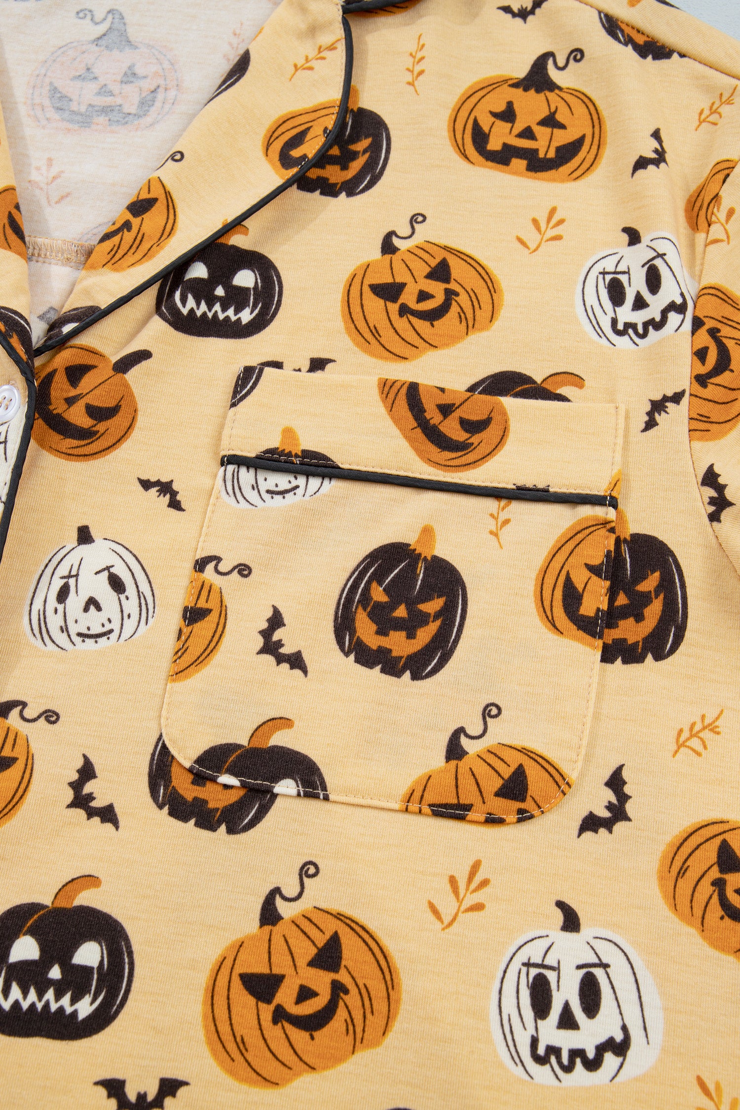 Orange Long Sleeve Ruffle Pumpkin Face Print Two Piece Lounge Set-Loungewear & Sleepwear/Loungewear-[Adult]-[Female]-2022 Online Blue Zone Planet