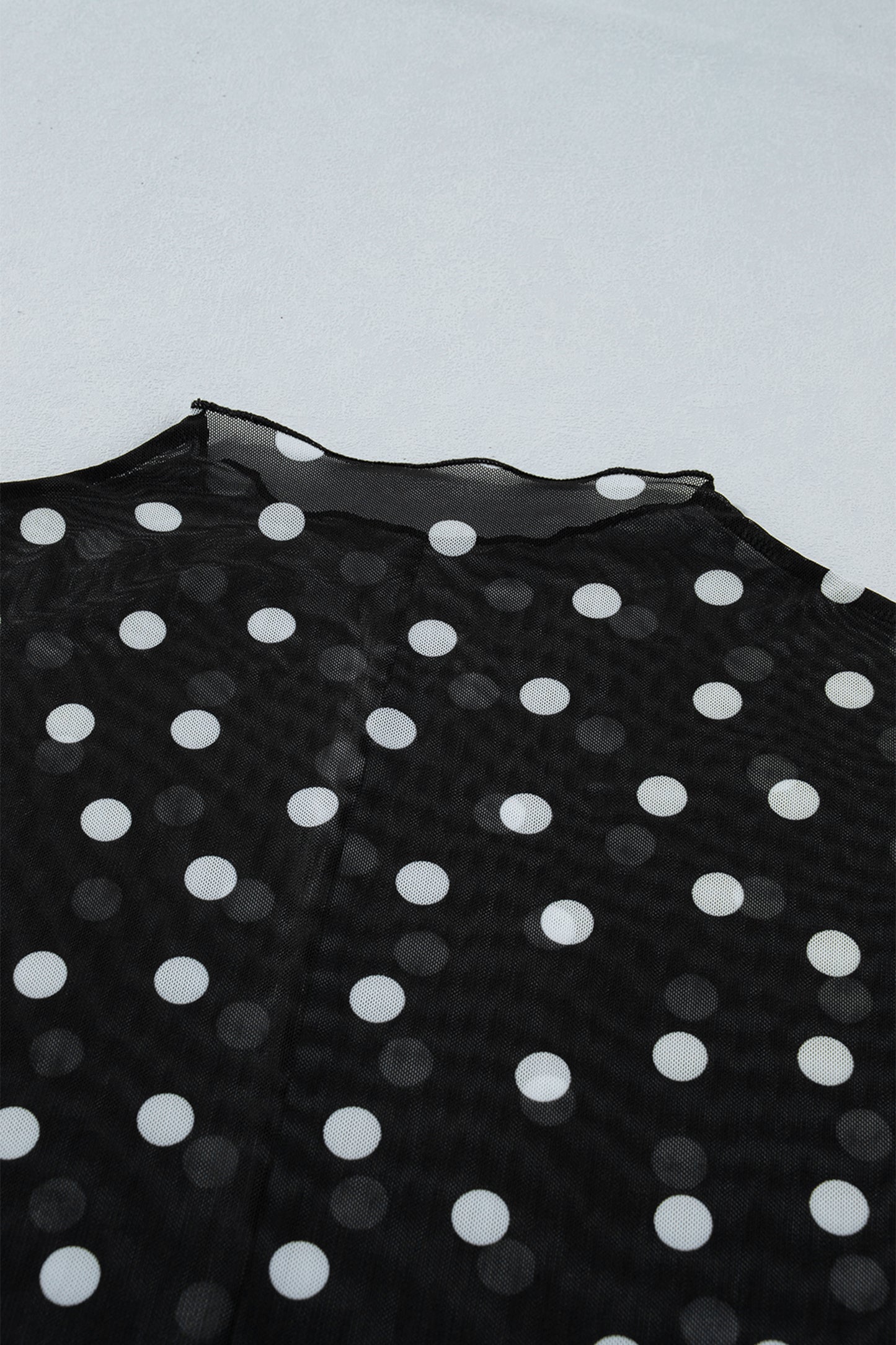 Black Plus Size Mock Neck Polka Dot Long Sleeve Mesh Top-Plus Size/Plus Size Tops/Plus Size Long Sleeve Tops-[Adult]-[Female]-2022 Online Blue Zone Planet