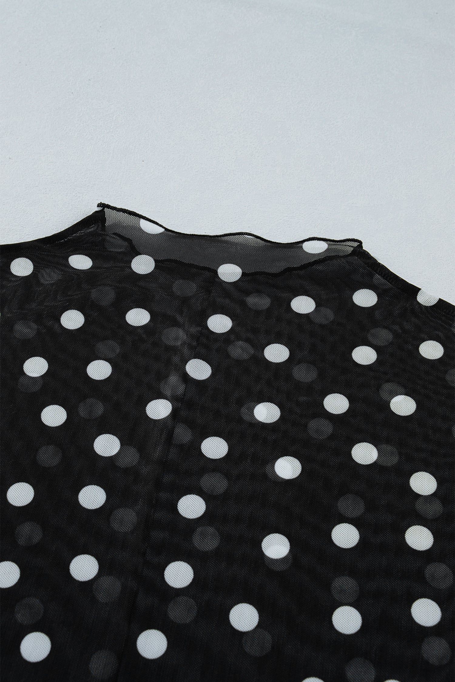 Black Plus Size Mock Neck Polka Dot Long Sleeve Mesh Top-Plus Size/Plus Size Tops/Plus Size Long Sleeve Tops-[Adult]-[Female]-2022 Online Blue Zone Planet