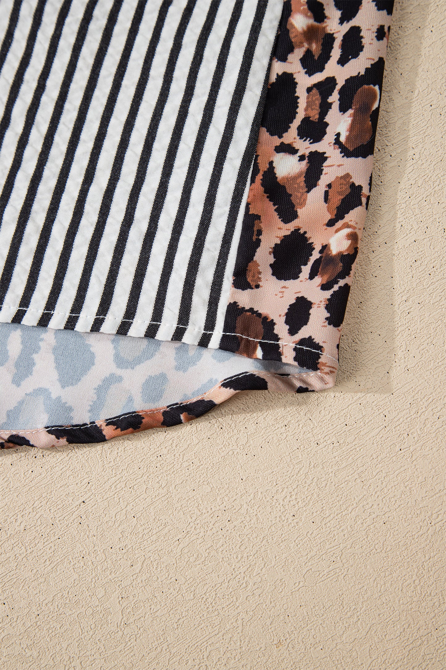 Black Striped Leopard Print Patchwork Button Up Womens Shirt-Tops/Blouses & Shirts-[Adult]-[Female]-2022 Online Blue Zone Planet