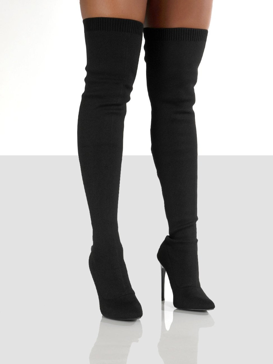 Point Toe Over Knee Stiletto Boots-TOPS / DRESSES-[Adult]-[Female]-Black-36(US5)-2022 Online Blue Zone Planet