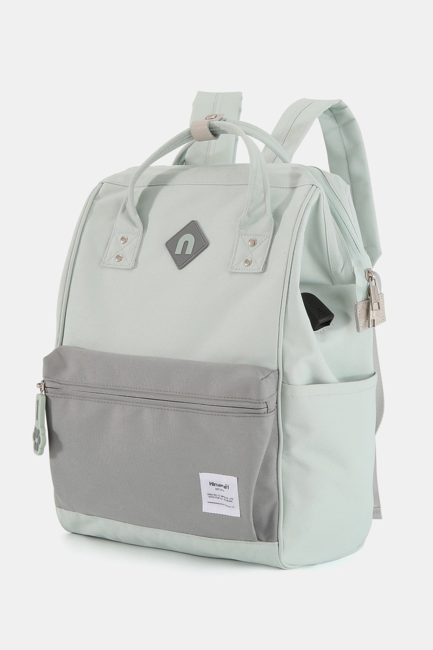 Himawari Contrast Waterproof Backpack Bag with External USB Port-BACKPACKS-[Adult]-[Female]-Mint/Grey-One Size-2022 Online Blue Zone Planet