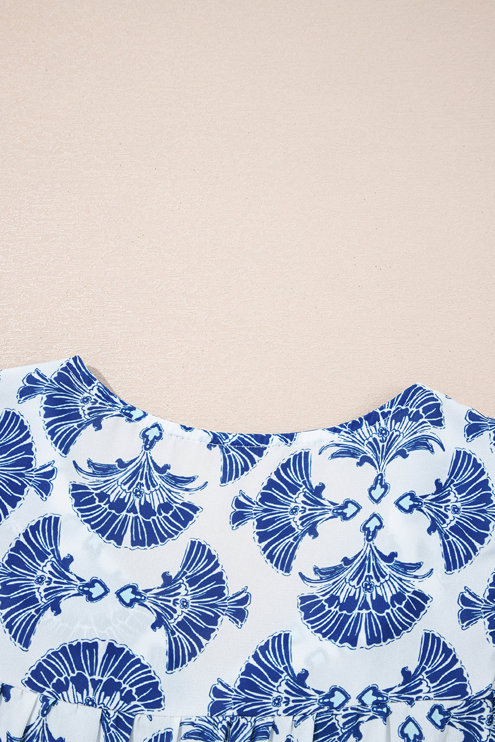 Sky Blue Geometric Print Tassel Drawstring V Neck Blouse-Tops/Blouses & Shirts-[Adult]-[Female]-2022 Online Blue Zone Planet