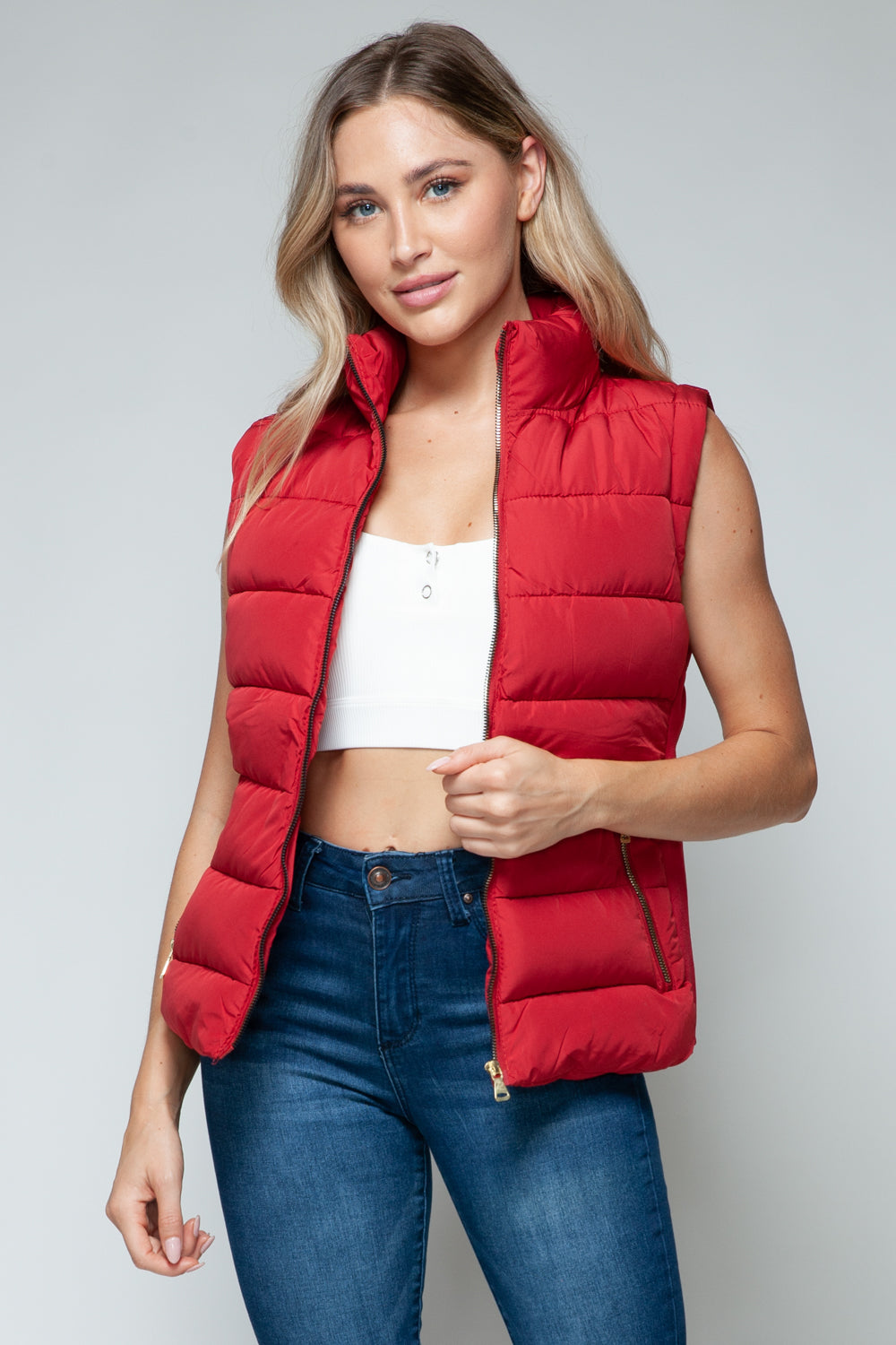 Snobbish Zip Up Turtleneck Vest with Pockets-TOPS / DRESSES-[Adult]-[Female]-Red-S-2022 Online Blue Zone Planet