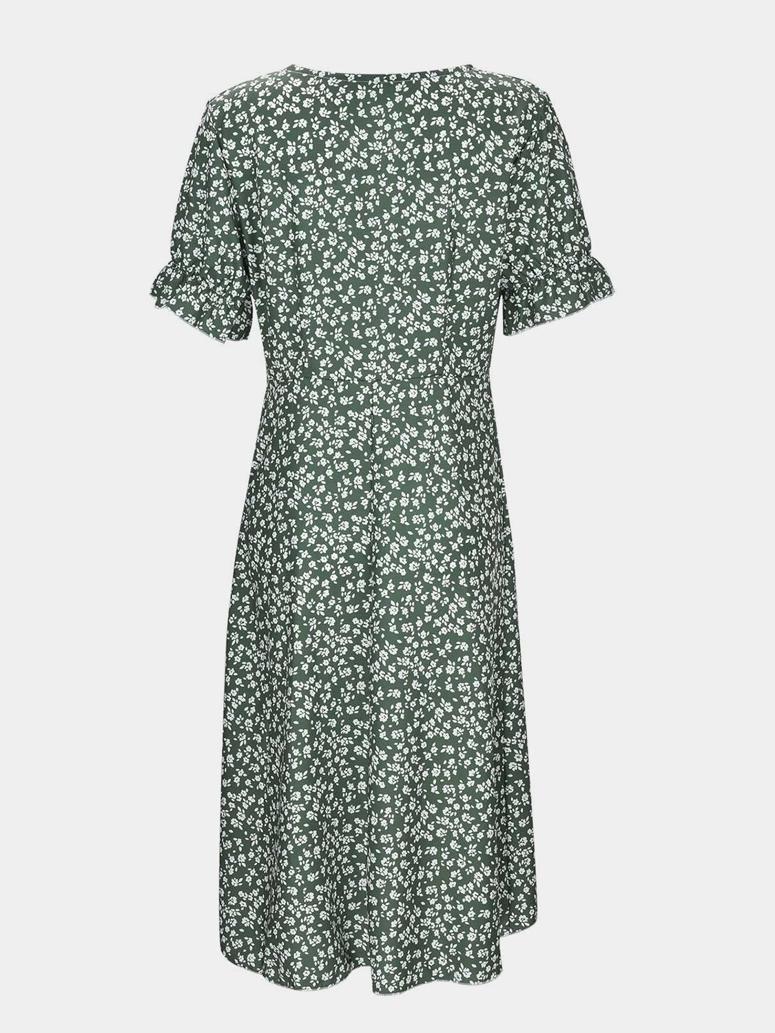 Full Size Printed Surplice Flounce Sleeve Midi Dress-TOPS / DRESSES-[Adult]-[Female]-Green-S-2022 Online Blue Zone Planet