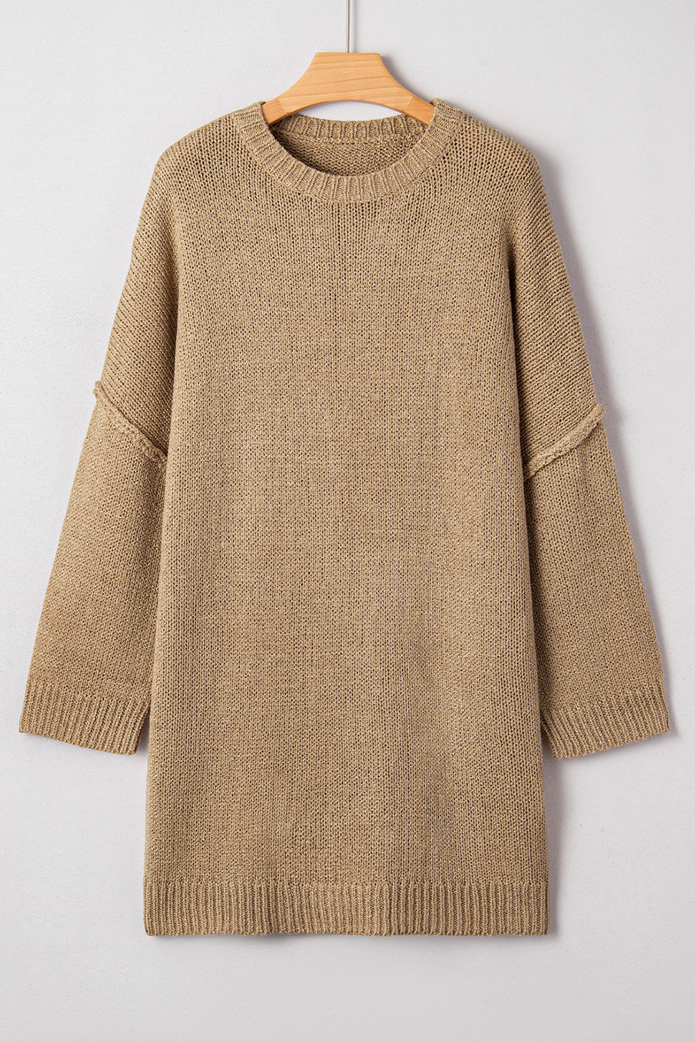 Pale Khaki Oversize Drop Shoulder Slouchy Sweater Dress-TOPS / DRESSES-[Adult]-[Female]-2022 Online Blue Zone Planet