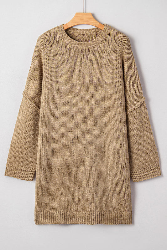 Pale Khaki Oversize Drop Shoulder Slouchy Sweater Dress-TOPS / DRESSES-[Adult]-[Female]-2022 Online Blue Zone Planet