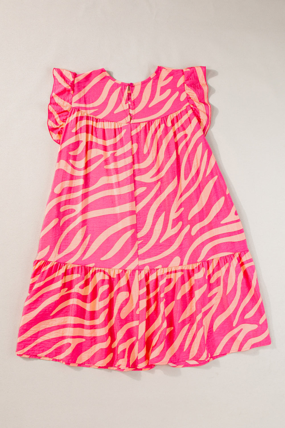 Pink Zebra Stripe Printed Ruffle Trim Pocketed Dress Blue Zone Planet
