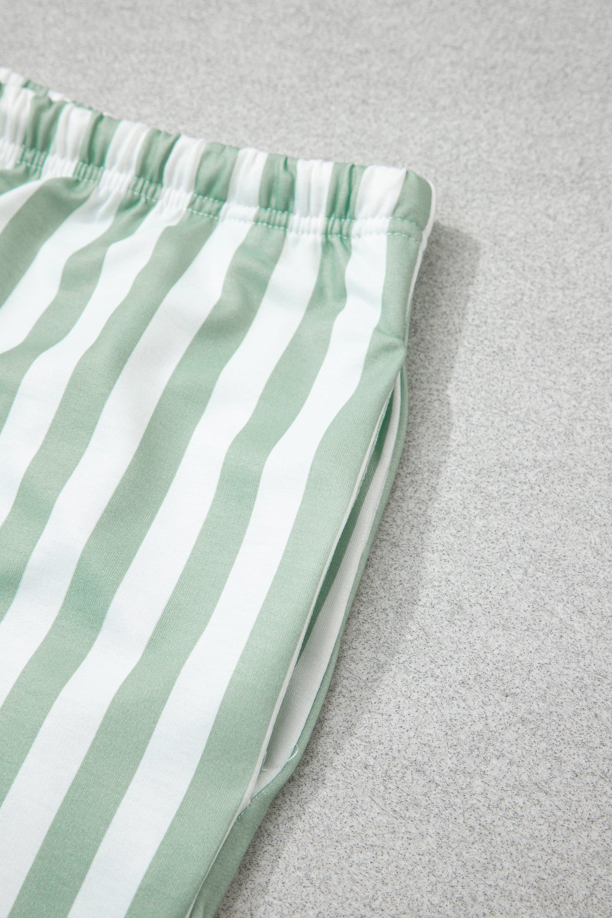 Smoke Green Striped Patchwork V Neck Two Piece Shorts Plus Size Set-Plus Size/Plus Size Loungewear-[Adult]-[Female]-2022 Online Blue Zone Planet