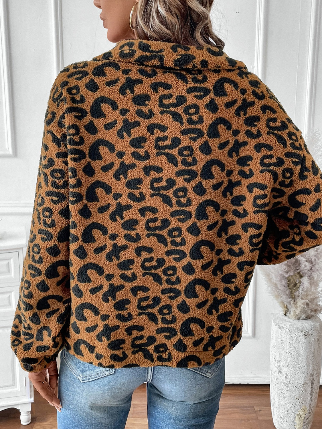 Leopard Half Zip Long Sleeve Sweatshirt-TOPS / DRESSES-[Adult]-[Female]-2022 Online Blue Zone Planet