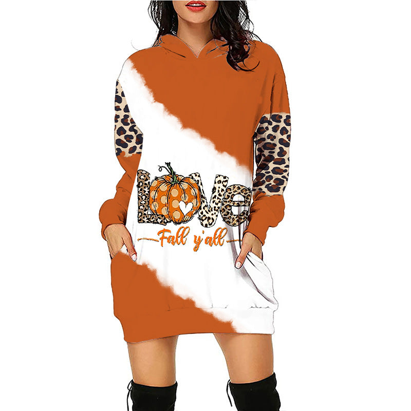 Blue Zone Planet | Women Halloween Pumpkin Print Hoodie Dress-TOPS / DRESSES-[Adult]-[Female]-Pattern6-S-2022 Online Blue Zone Planet