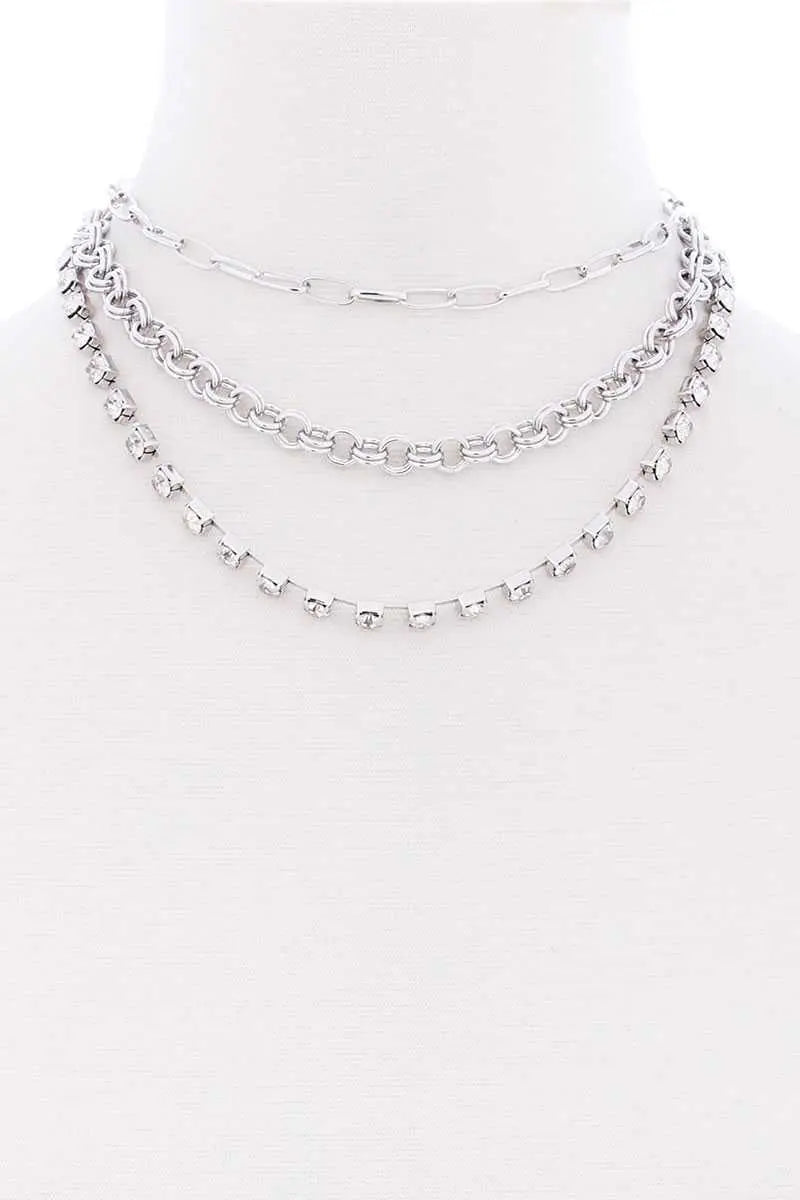 3 Layered Multi Metal Chain Necklace Blue Zone Planet