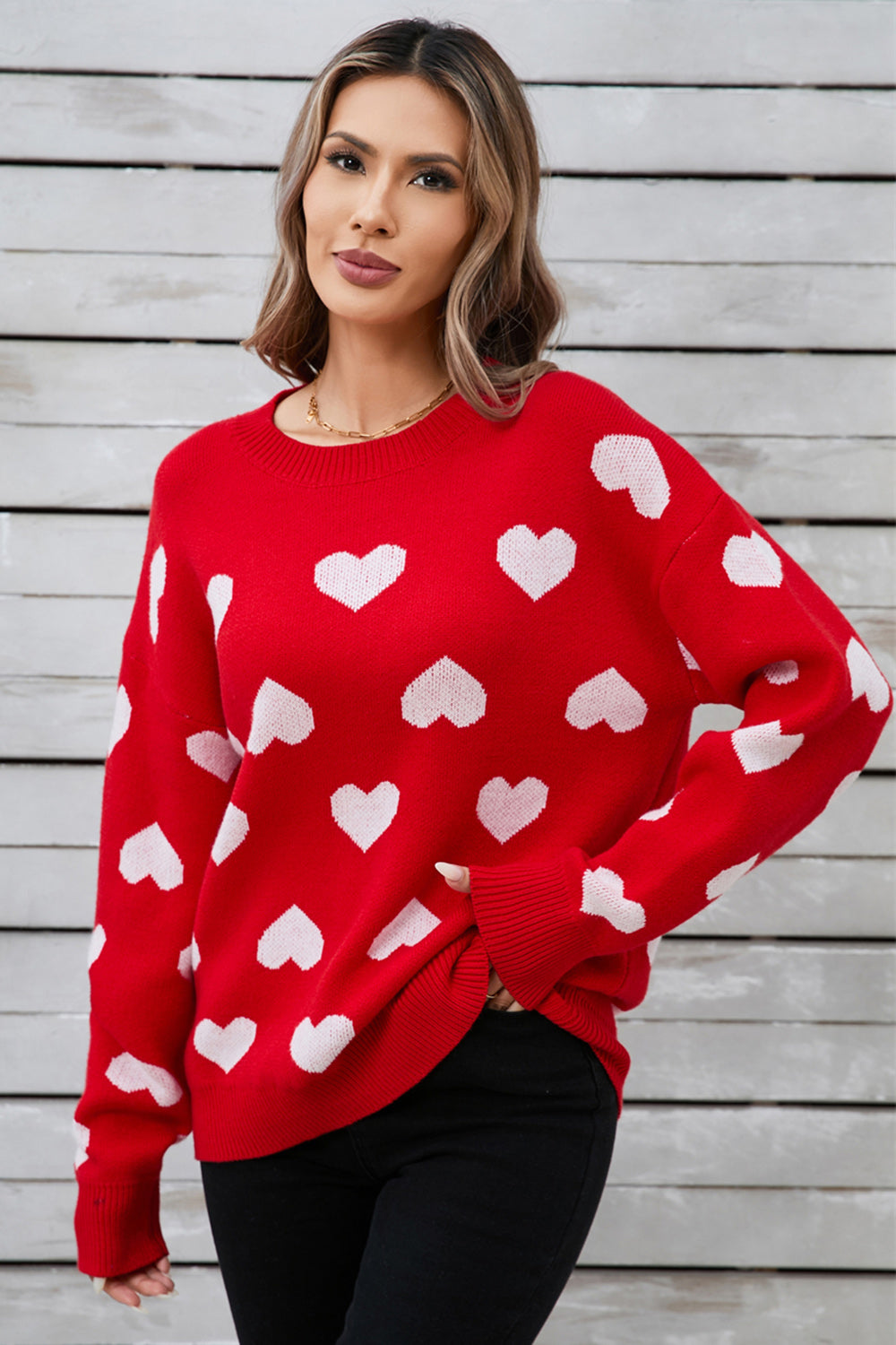 Angel Wings Heart Round Neck Long Sleeve Sweater-TOPS / DRESSES-[Adult]-[Female]-2022 Online Blue Zone Planet