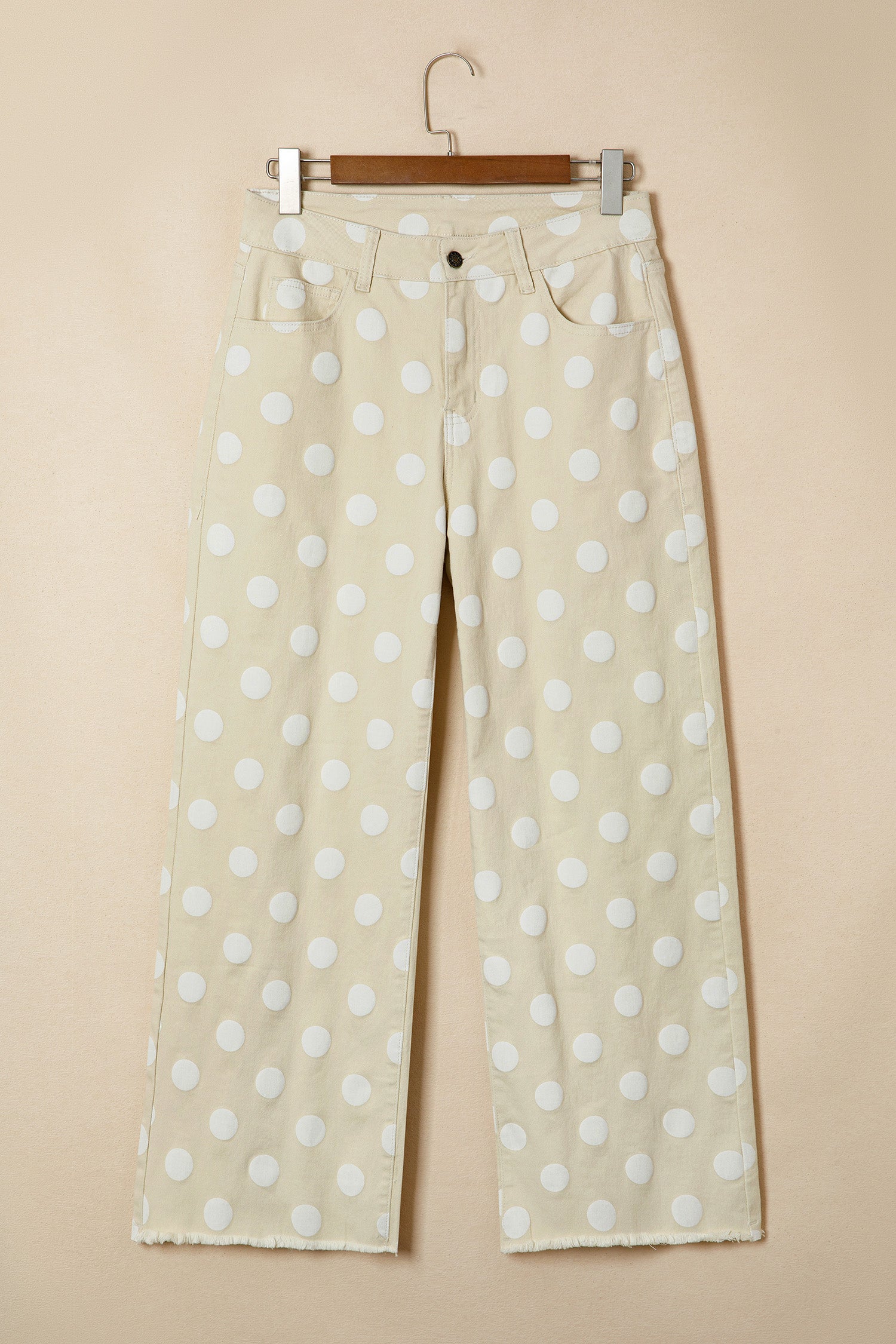 Sky Blue Polka Dot Print Raw Hem Shift Jeans-Bottoms/Jeans-[Adult]-[Female]-2022 Online Blue Zone Planet