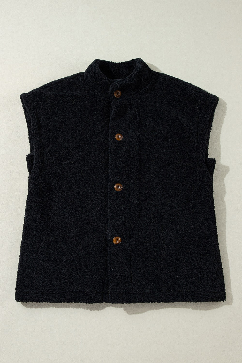 Fuzzy Mock Neck Button Up Vest Coat-TOPS / DRESSES-[Adult]-[Female]-Black-S-2022 Online Blue Zone Planet