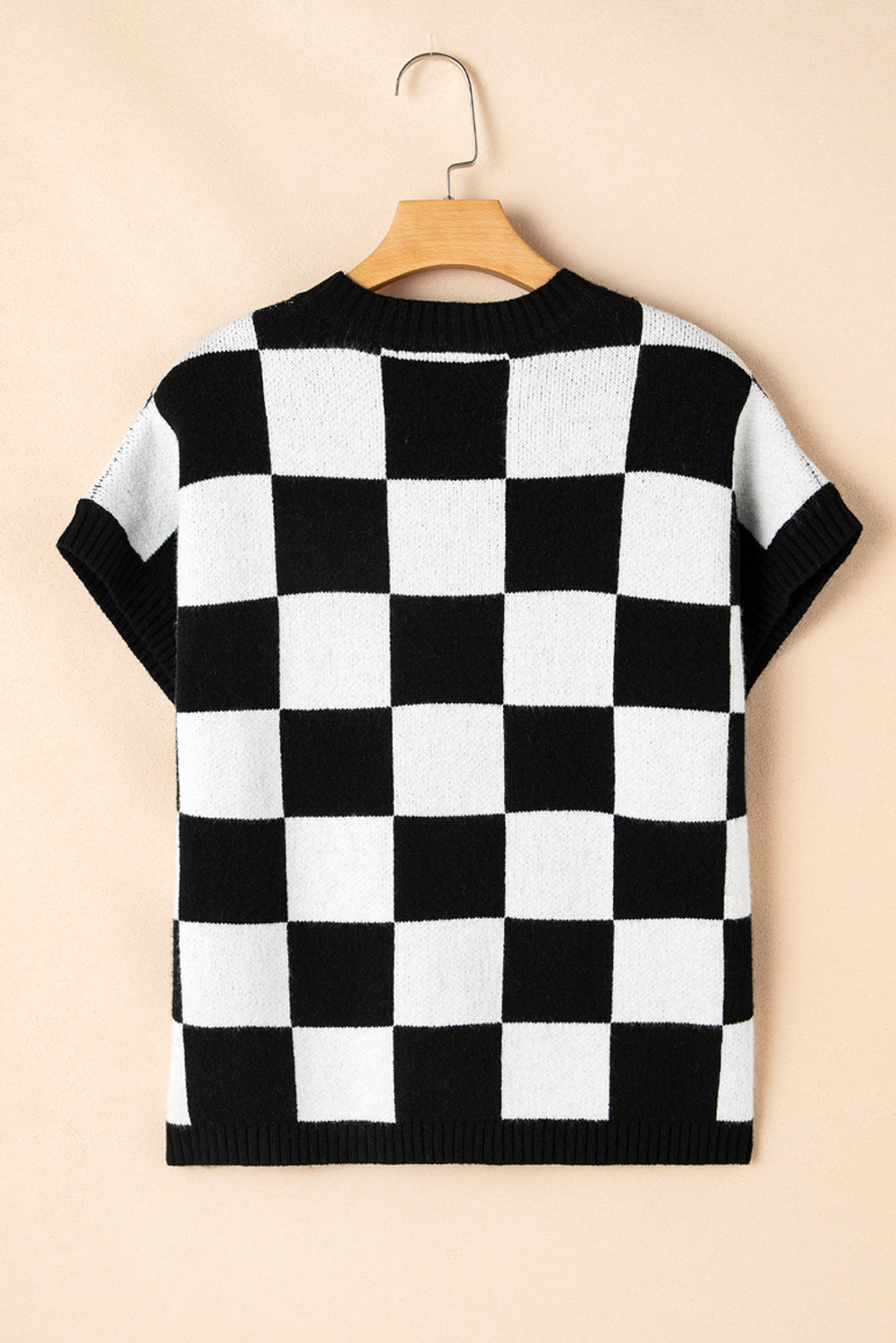 Color black Colorblock Plaid Pattern Ribbed Trim Sweater Tank Top-Sweaters & Cardigans/Sweater Vests-[Adult]-[Female]-2022 Online Blue Zone Planet