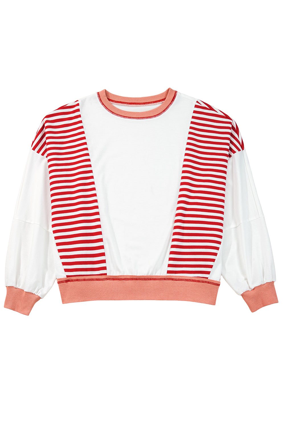 Red Stripe Colorblock Patchwork Contrast Stitching Oversize Sweatshirt-Tops/Sweatshirts & Hoodies-[Adult]-[Female]-2022 Online Blue Zone Planet