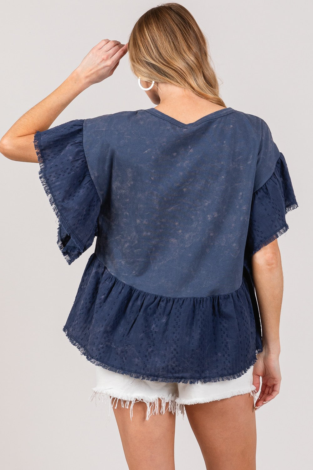 SAGE + FIG Ruffle Sleeve Washed Short Sleeve Blouse-TOPS / DRESSES-[Adult]-[Female]-2022 Online Blue Zone Planet