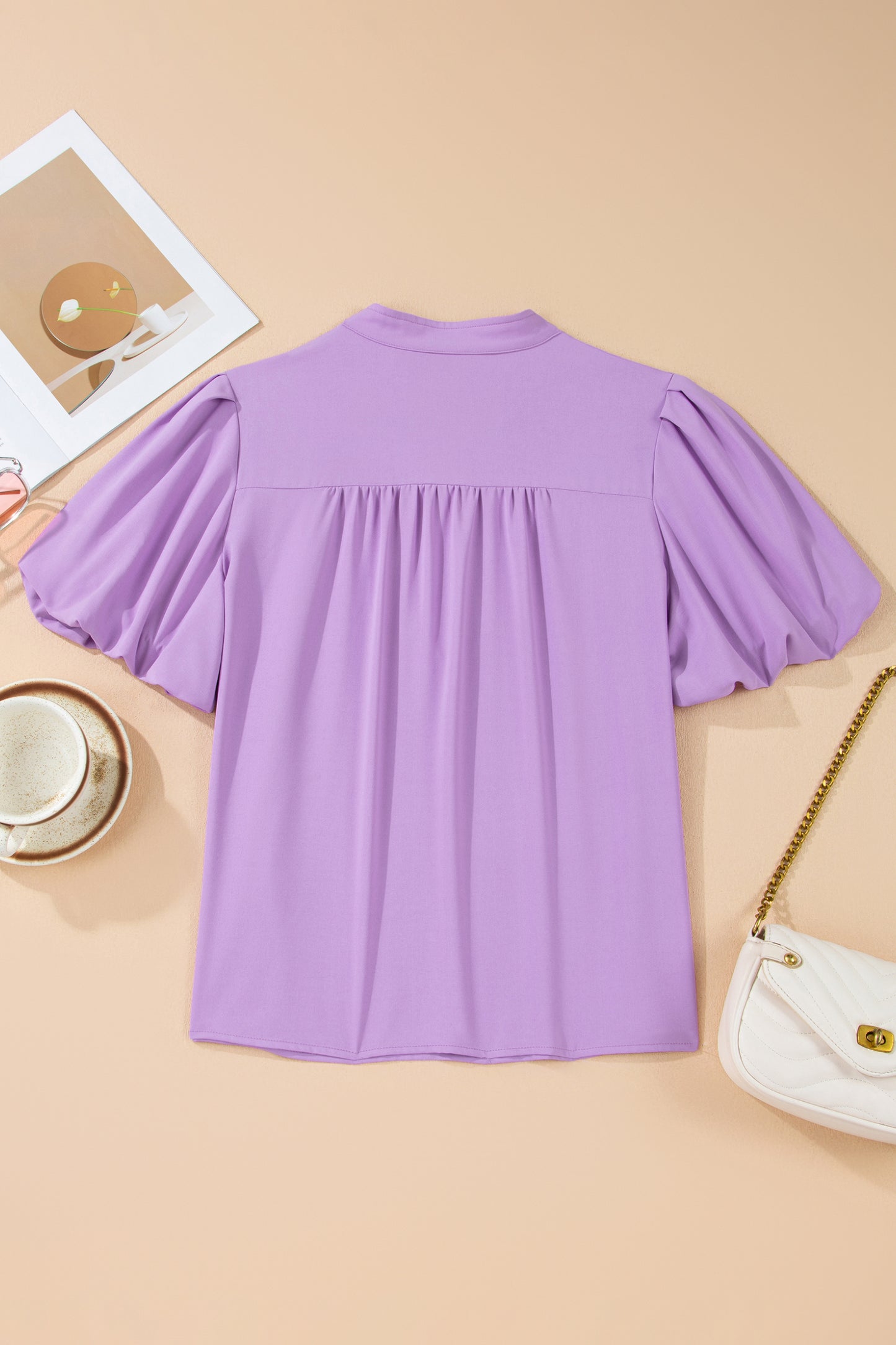 Phalaenopsis V Neck Puff Sleeve Summer Blouse-Tops/Blouses & Shirts-[Adult]-[Female]-2022 Online Blue Zone Planet