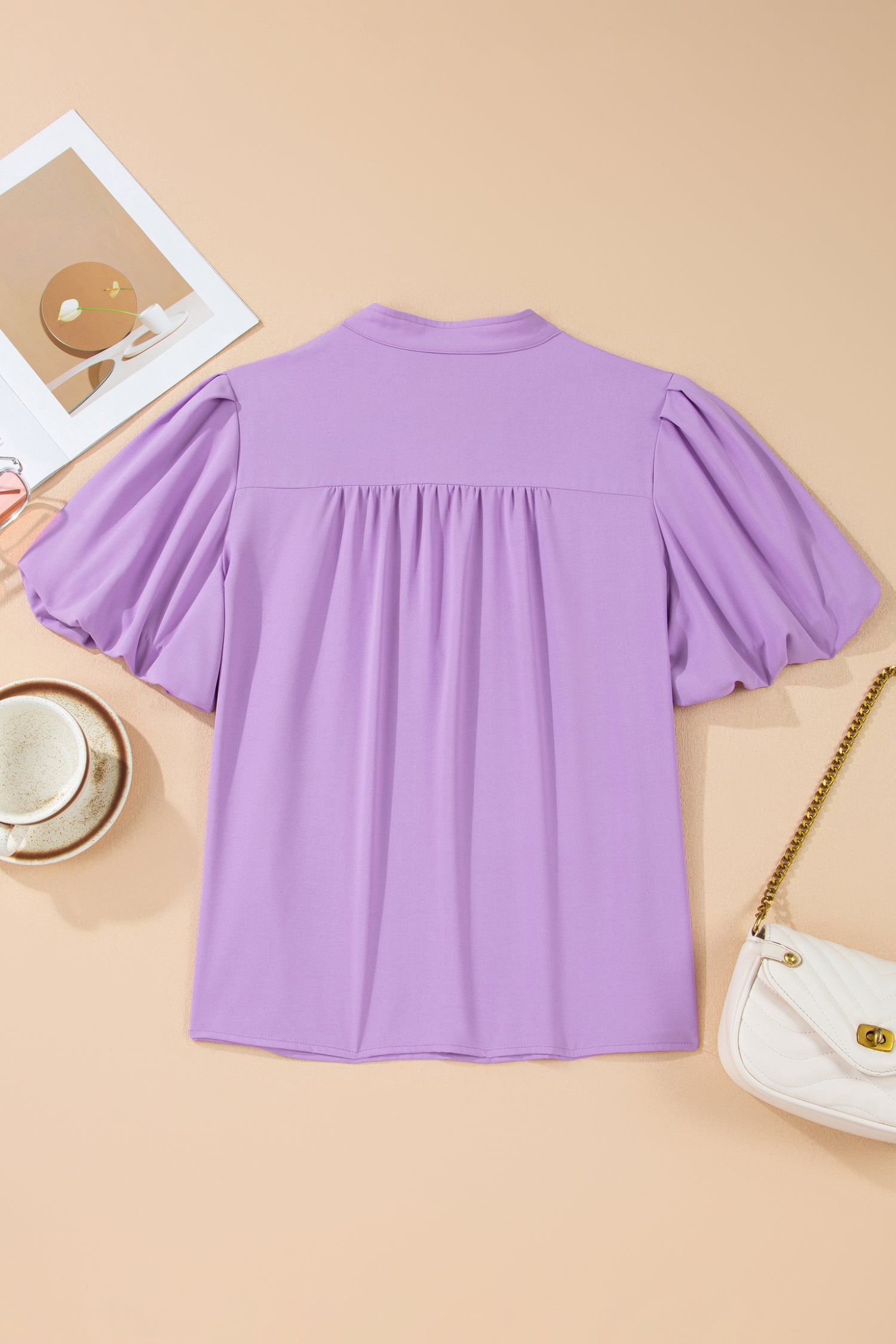 Phalaenopsis V Neck Puff Sleeve Summer Blouse-Tops/Blouses & Shirts-[Adult]-[Female]-2022 Online Blue Zone Planet