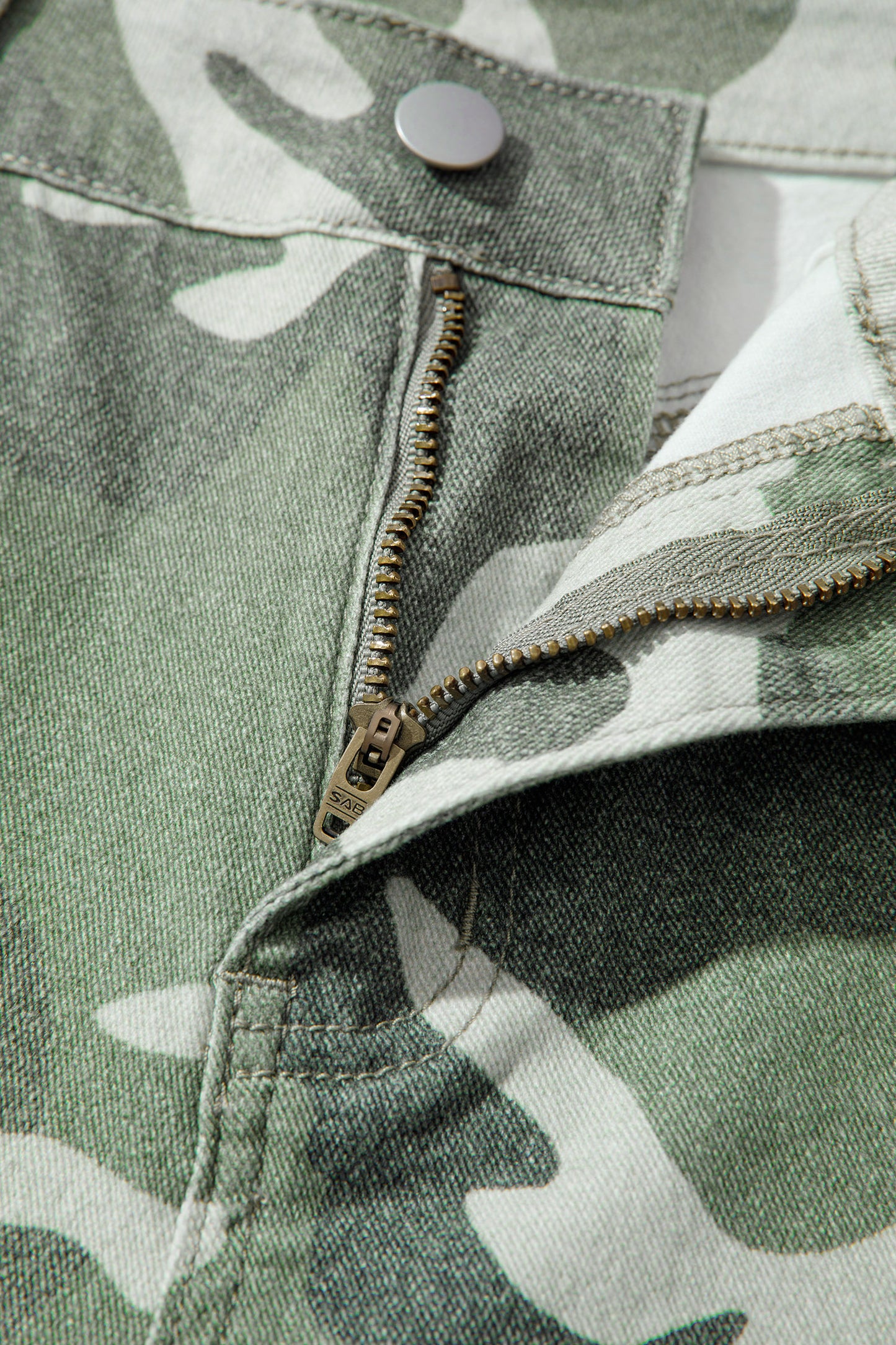 Green Camo Print Button Fly Straight Leg Ankle Length Jeans-Bottoms/Jeans-[Adult]-[Female]-2022 Online Blue Zone Planet